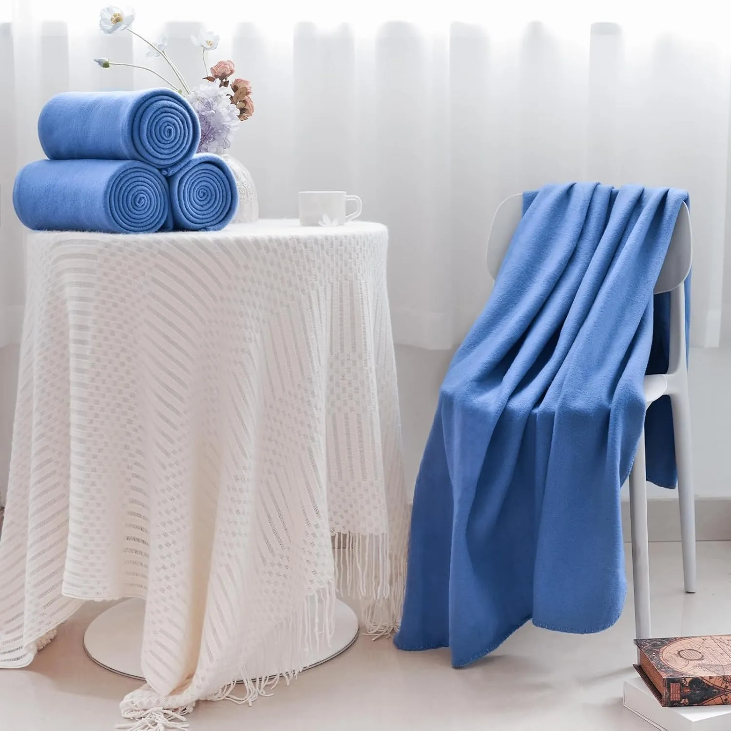 Cozy Fleece Blanket Bulk-（Pack of 6） Comfortable Fleece Throw Blanket Suitable for Home Bed Sofa Office Camping and Pet-Friendly Warm and Breathable Blue, Pack of 6-50 x 60 Inch