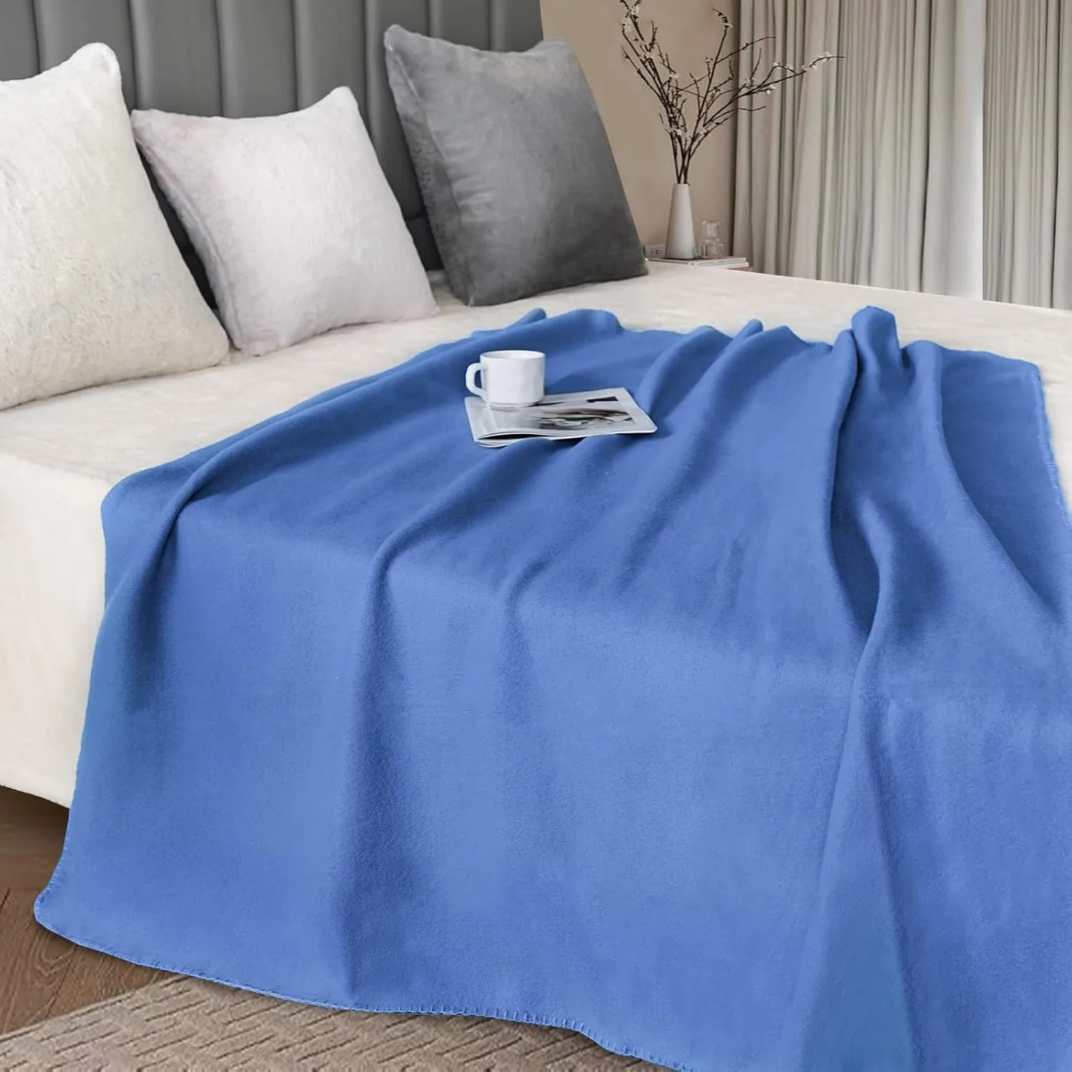 Cozy Fleece Blanket Bulk-（Pack of 6） Comfortable Fleece Throw Blanket Suitable for Home Bed Sofa Office Camping and Pet-Friendly Warm and Breathable Blue, Pack of 6-50 x 60 Inch
