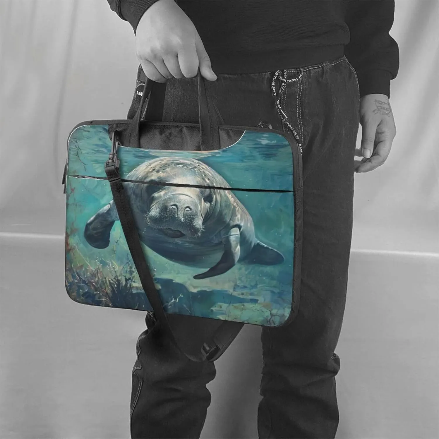 Crazy Save Manatee Print Laptop Bag,Can Use It Freely As A Shoulder Bag,Crossbody Bag,And Briefcase