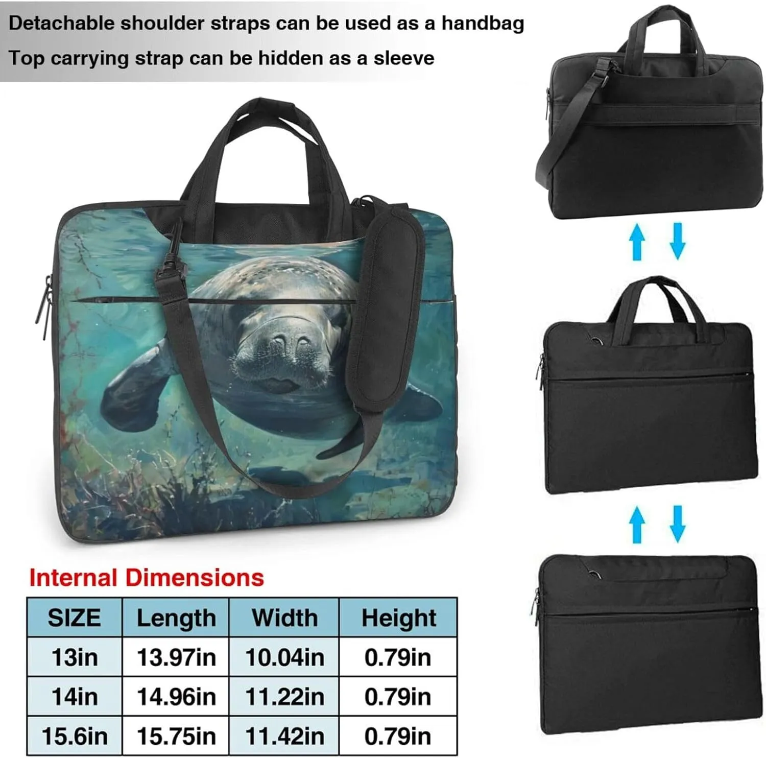 Crazy Save Manatee Print Laptop Bag,Can Use It Freely As A Shoulder Bag,Crossbody Bag,And Briefcase