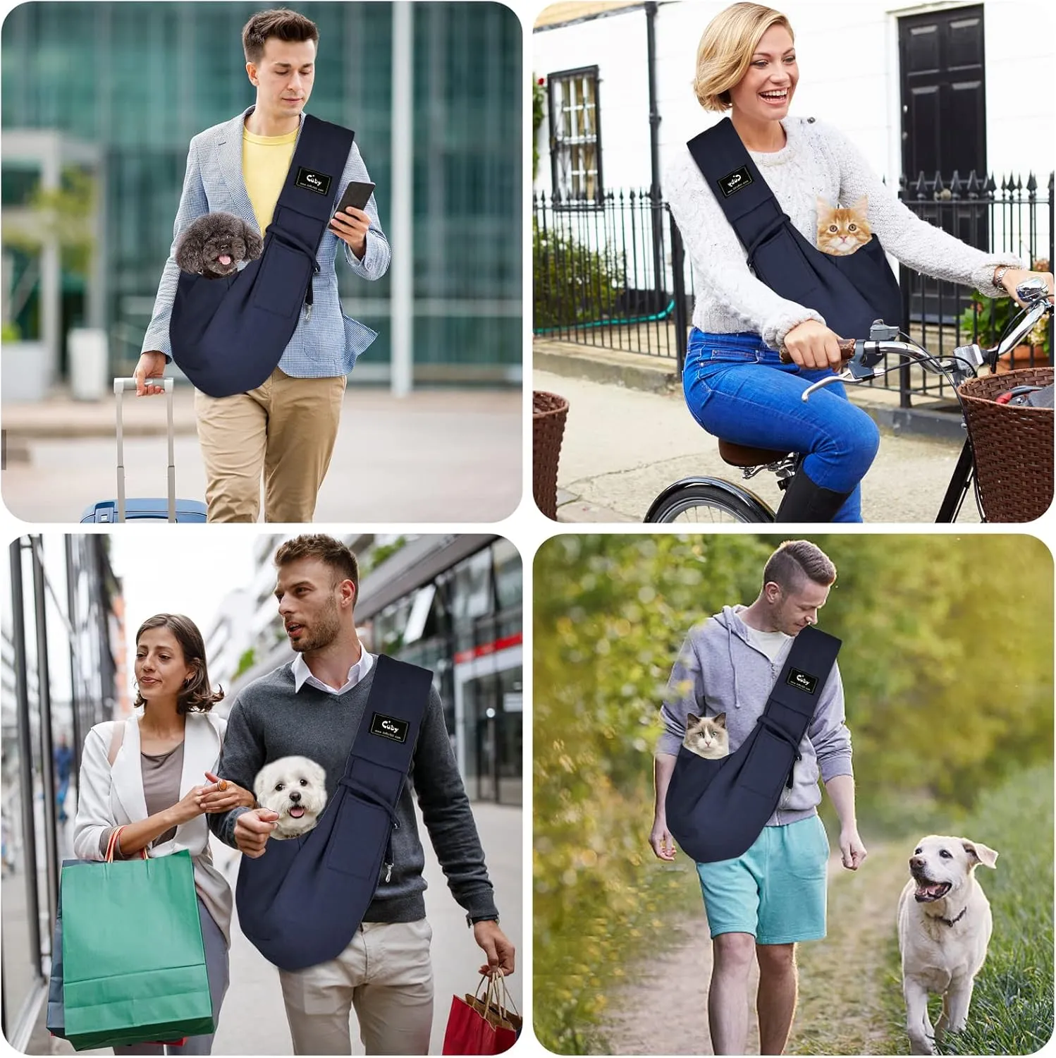 CUBY Dog and Cat Sling Carrier - Hands Free Reversible Pet Papoose Bag - Soft Pouch and Tote Design - Suitable for Puppy, Small Dogs Cats Outdoor (Blue, Adjust Strap 1.0)