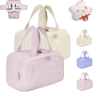 Curetoaway Travel Cosmetic Bag, Colaborateam Large Capacity Wide-Open Travel Cosmetic Bag, Ultra Light & Soft Materials, Dry-and-Wet Separation, Easy Access & Keep Upright, 2025 New Spring In (B Set)