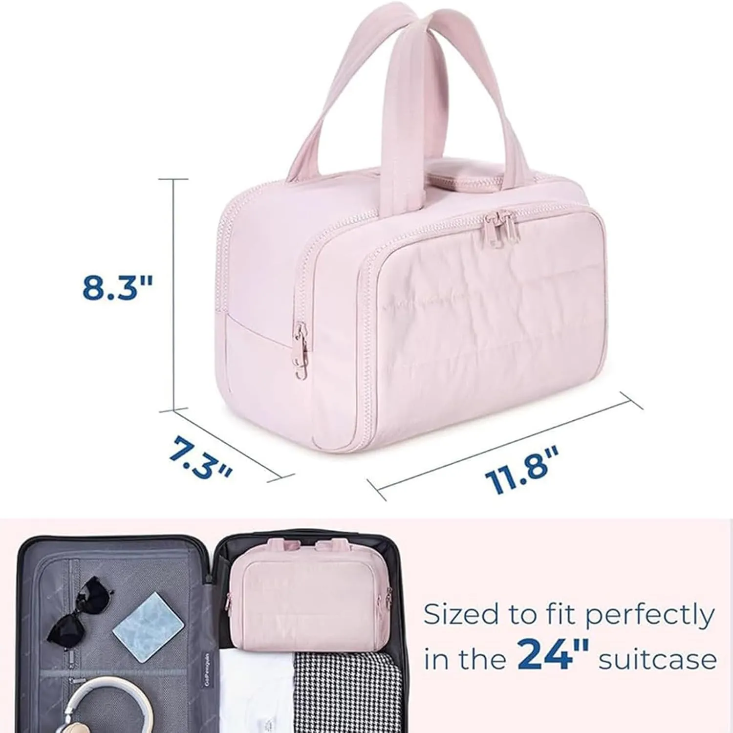 Curetoaway Travel Cosmetic Bag, Colaborateam Large Capacity Wide-Open Travel Cosmetic Bag, Ultra Light & Soft Materials, Dry-and-Wet Separation, Easy Access & Keep Upright, 2025 New Spring In (B Set)