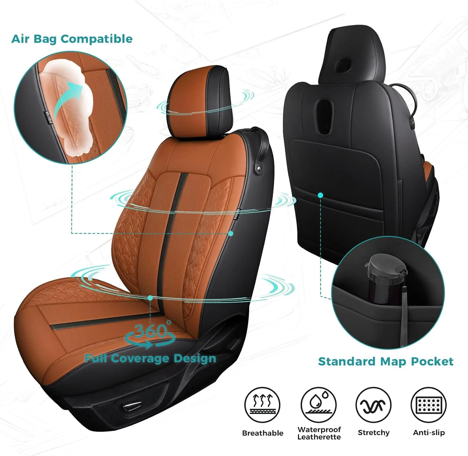 Custom Fit Car Seat Covers for Ford Mustang Fastback/Mach 1/ Coupe (Not for Recaro) 2015 2016 2017 2018 2019 2020 2021 2022 2023, Waterproof Faux Leather Seat Covers BlackBrown