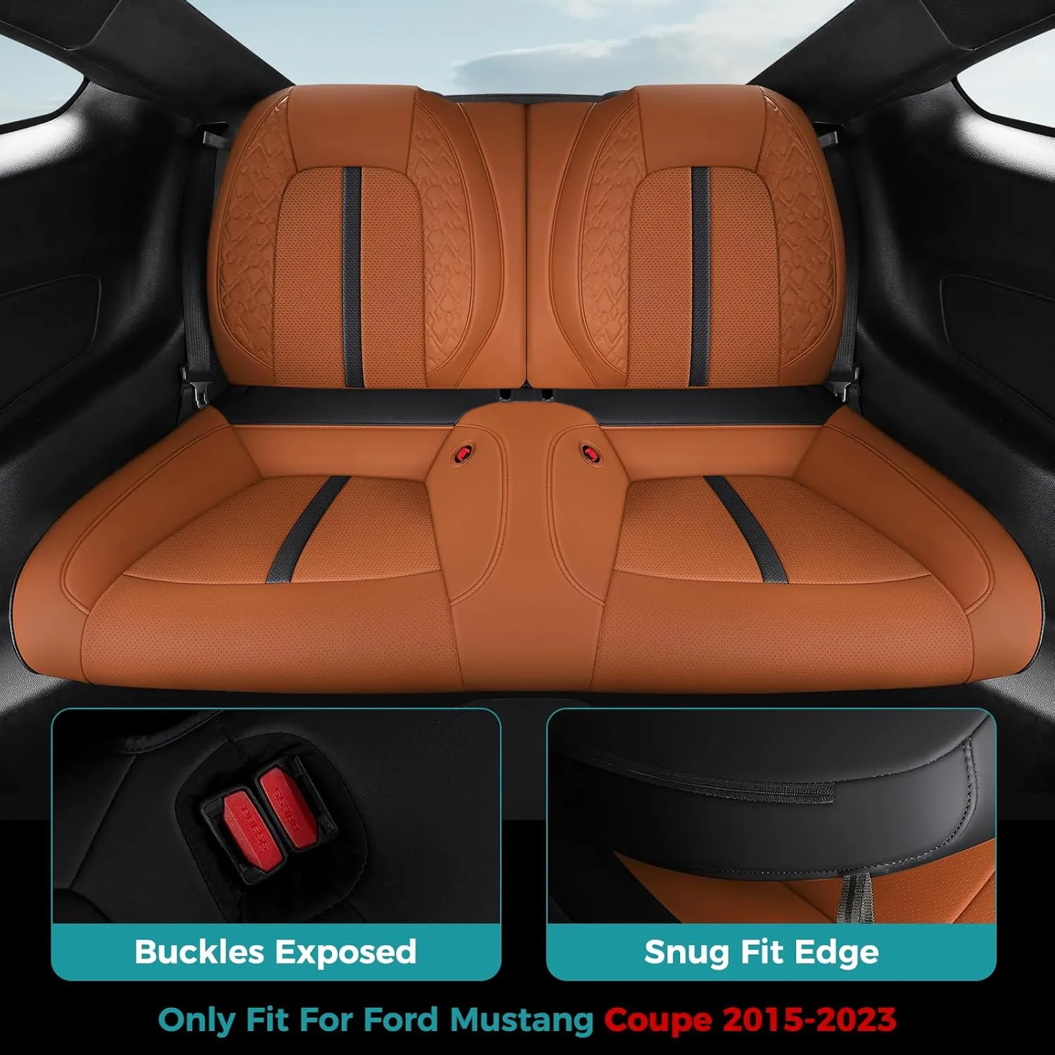 Custom Fit Car Seat Covers for Ford Mustang Fastback/Mach 1/ Coupe (Not for Recaro) 2015 2016 2017 2018 2019 2020 2021 2022 2023, Waterproof Faux Leather Seat Covers BlackBrown