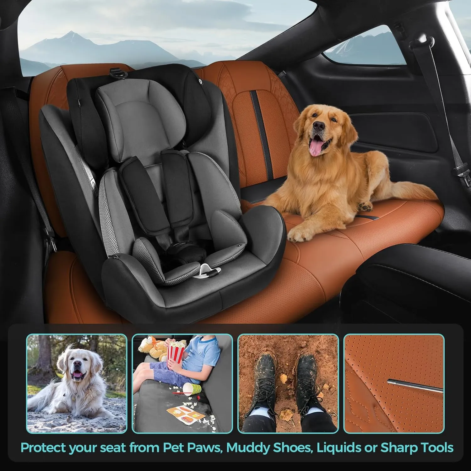Custom Fit Car Seat Covers for Ford Mustang Fastback/Mach 1/ Coupe (Not for Recaro) 2015 2016 2017 2018 2019 2020 2021 2022 2023, Waterproof Faux Leather Seat Covers BlackBrown