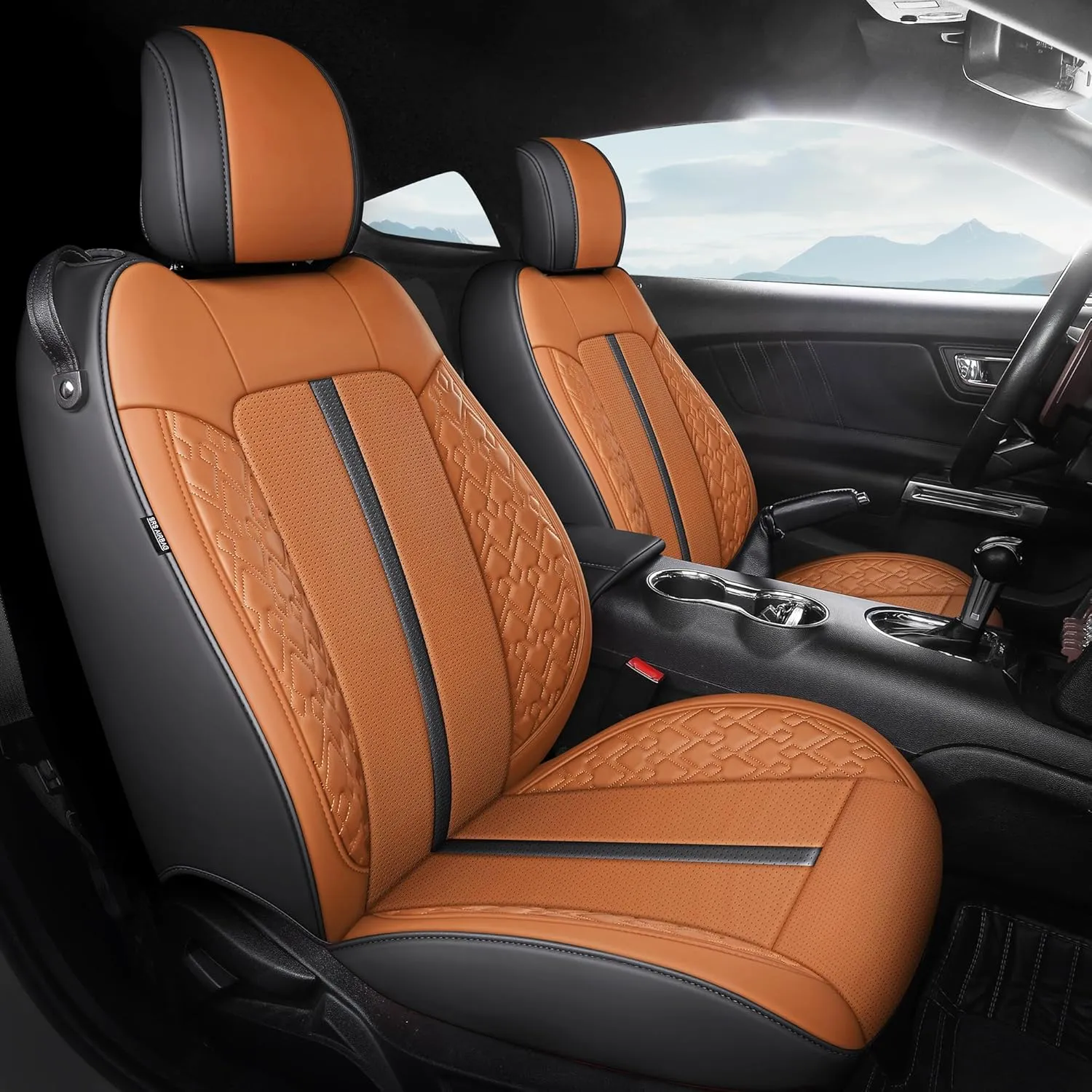 Custom Fit Car Seat Covers for Ford Mustang Fastback/Mach 1/ Coupe (Not for Recaro) 2015 2016 2017 2018 2019 2020 2021 2022 2023, Waterproof Faux Leather Seat Covers BlackBrown