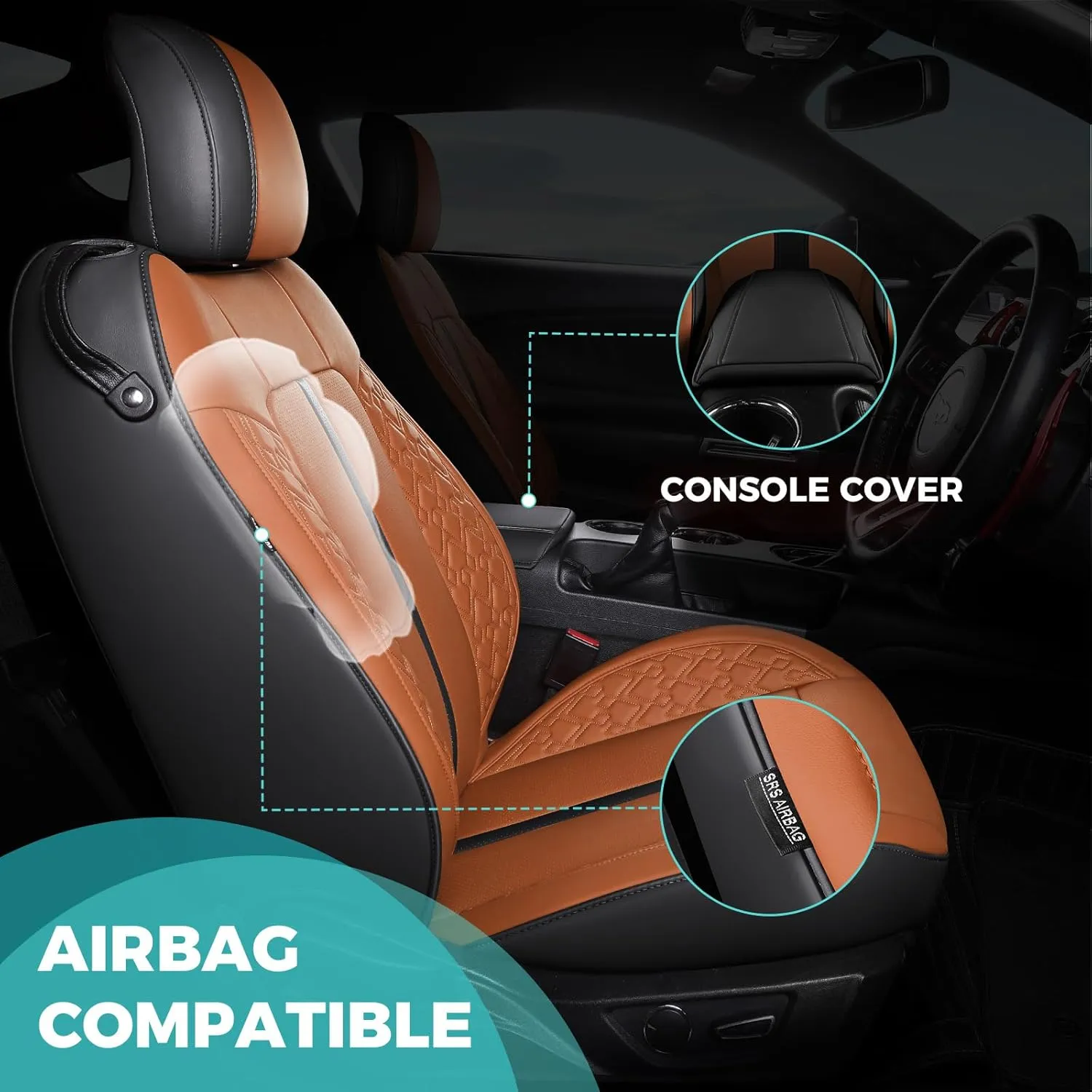 Custom Fit Car Seat Covers for Ford Mustang Fastback/Mach 1/ Coupe (Not for Recaro) 2015 2016 2017 2018 2019 2020 2021 2022 2023, Waterproof Faux Leather Seat Covers BlackBrown