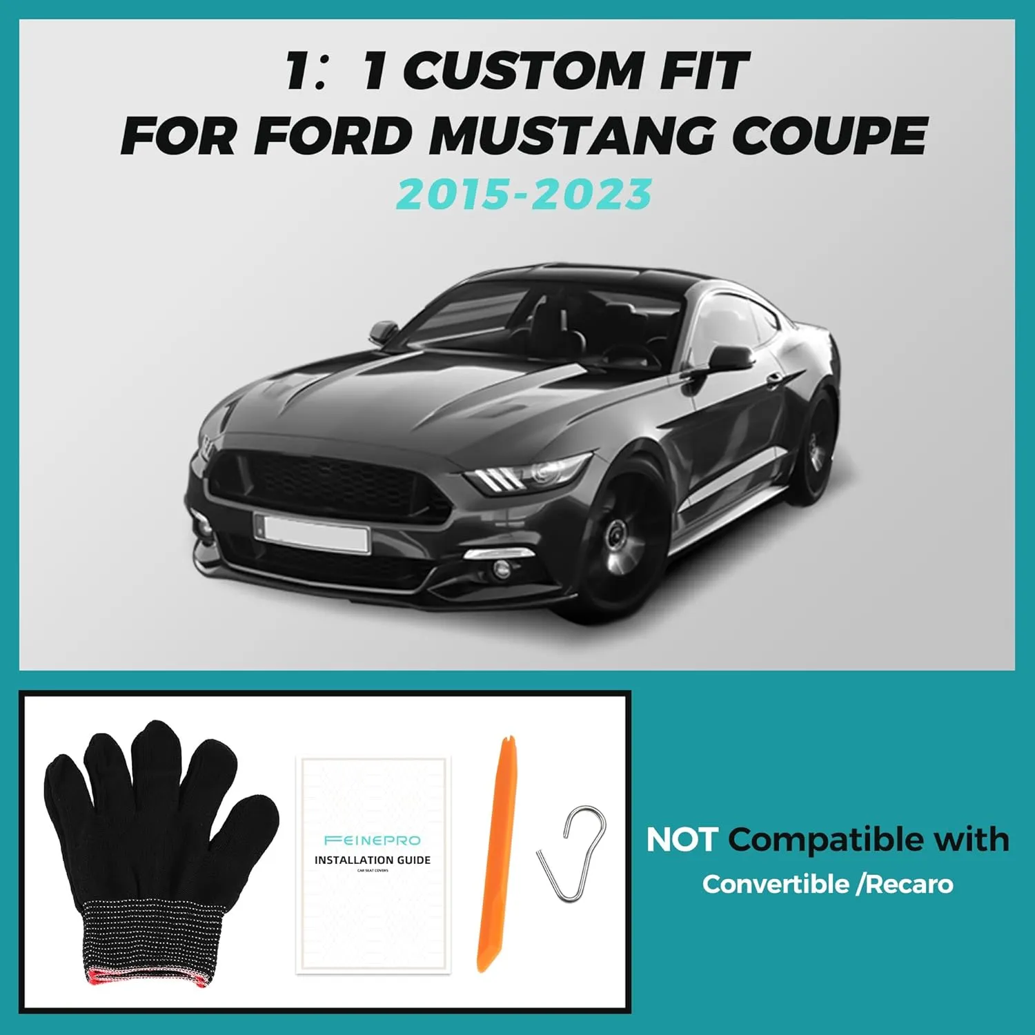 Custom Fit Car Seat Covers for Ford Mustang Fastback/Mach 1/ Coupe (Not for Recaro) 2015 2016 2017 2018 2019 2020 2021 2022 2023, Waterproof Faux Leather Seat Covers BlackBrown
