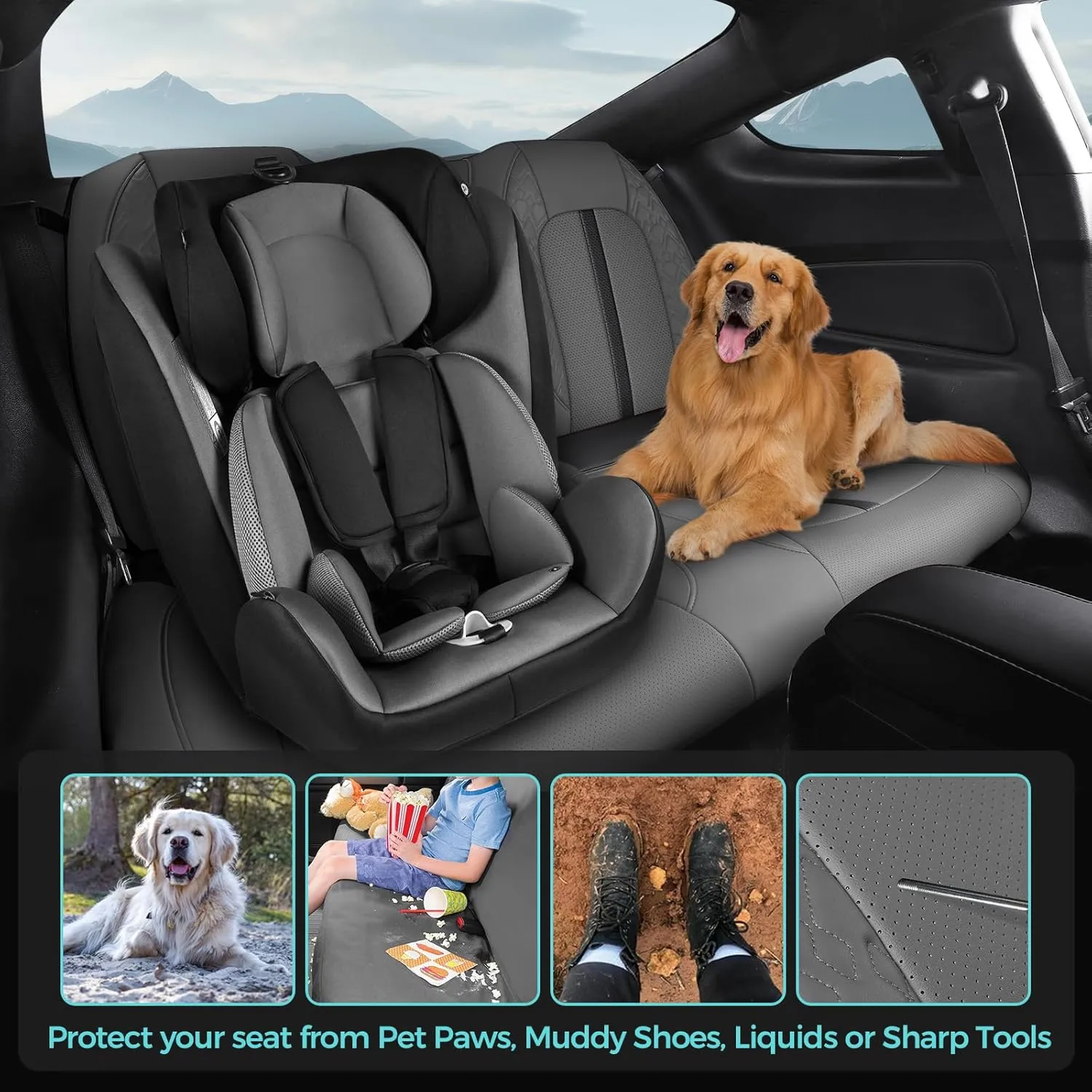 Custom Fit Car Seat Covers for Ford Mustang Fastback/Mach 1/ Coupe (Not for Recaro) 2015 2016 2017 2018 2019 2020 2021 2022 2023, Waterproof Faux Leather Seat Covers BlackGrey