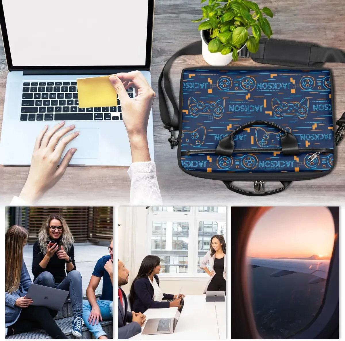 Custom Laptop Bag 15 Inch with Name Personalized Laptop Shoulder Bag Gifts - Blue Yellow Video Games