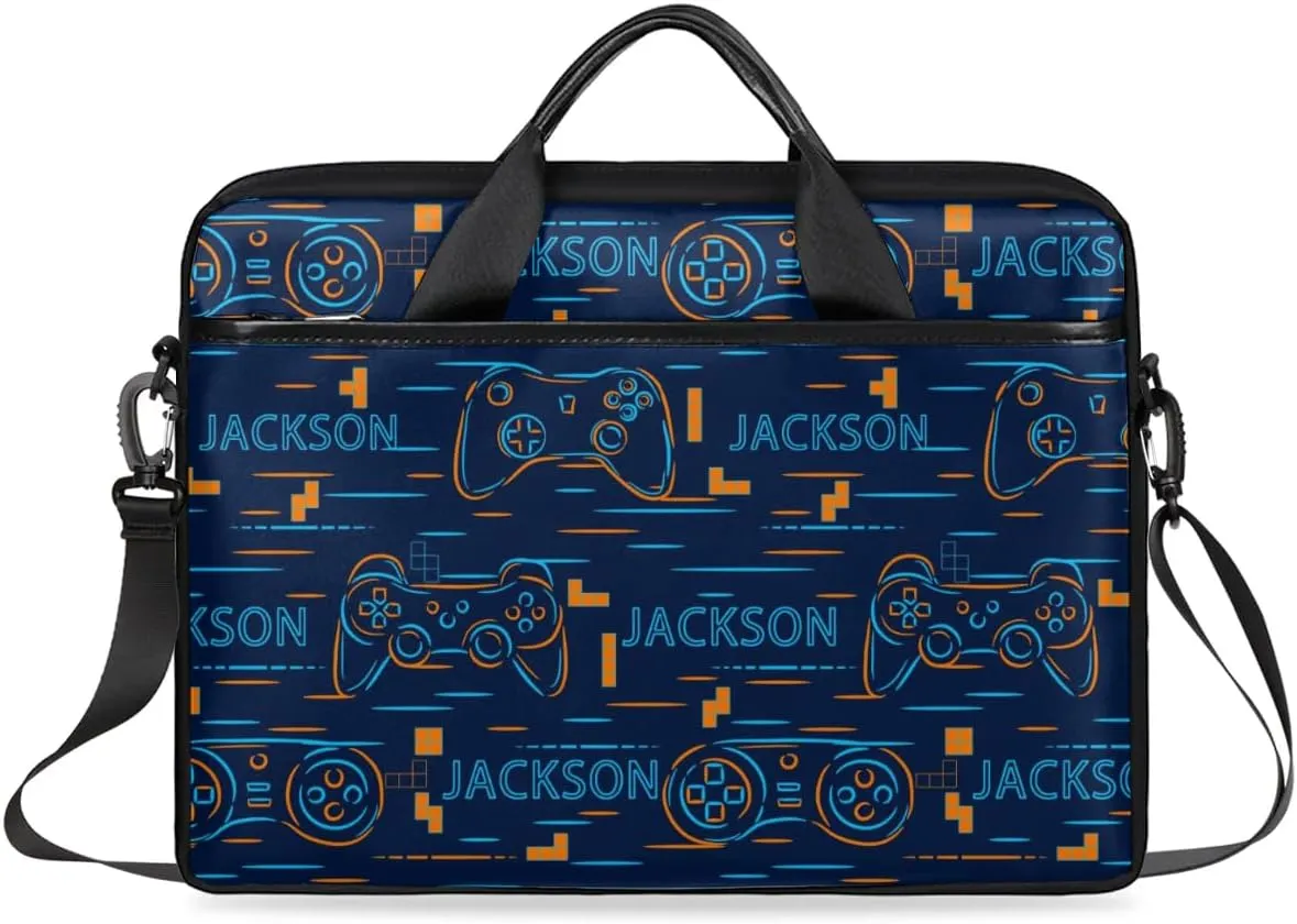 Custom Laptop Bag 15 Inch with Name Personalized Laptop Shoulder Bag Gifts - Blue Yellow Video Games