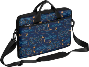Custom Laptop Bag 15 Inch with Name Personalized Laptop Shoulder Bag Gifts - Blue Yellow Video Games