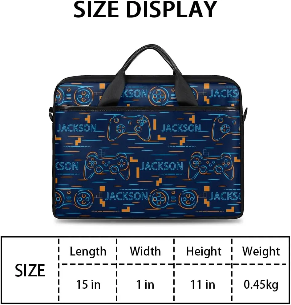 Custom Laptop Bag 15 Inch with Name Personalized Laptop Shoulder Bag Gifts - Blue Yellow Video Games
