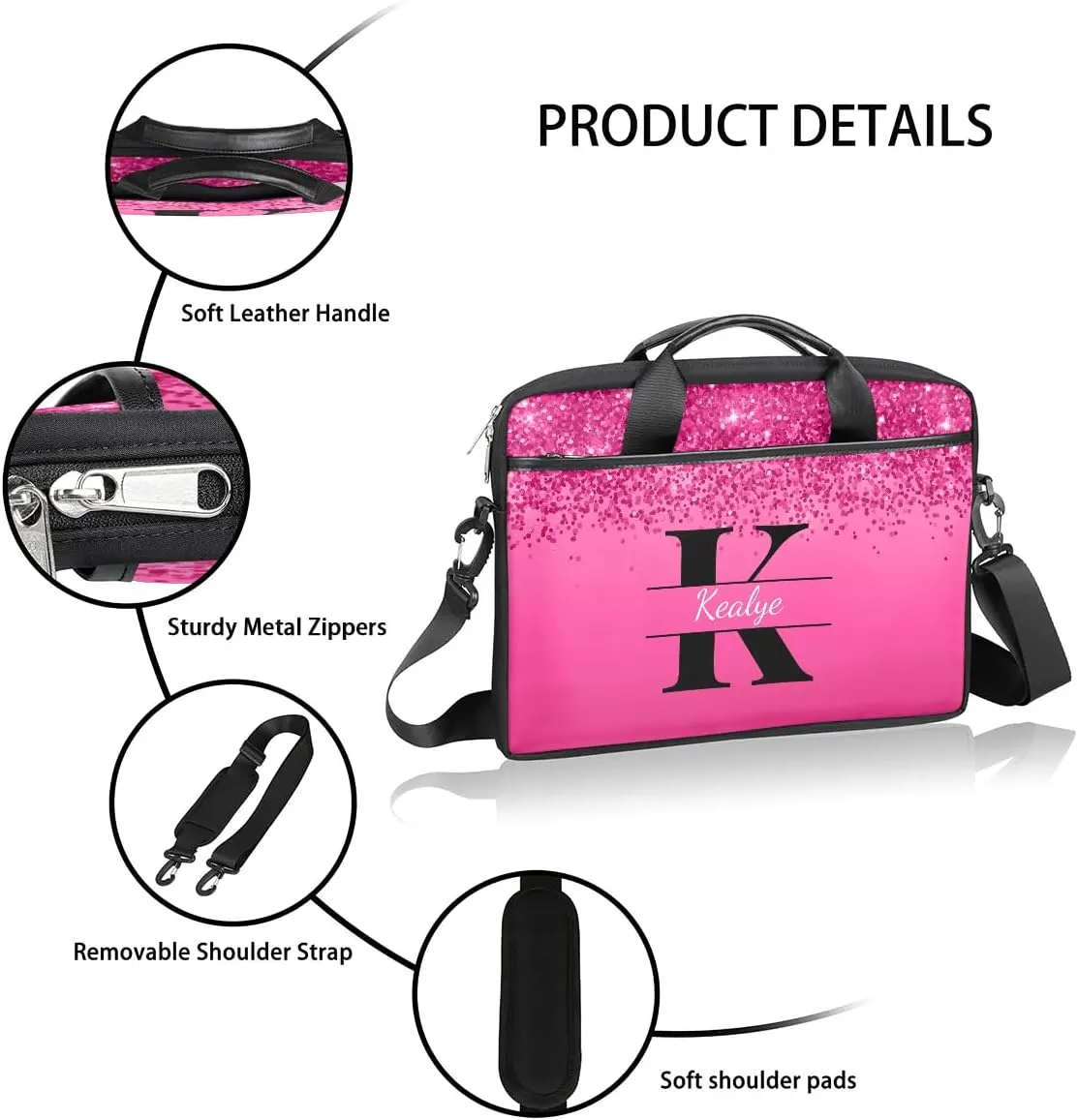 Custom Laptop Bag for Women Men Personalized Name 13 14 15.6 inch Laptop Messenger Shoulder Bags