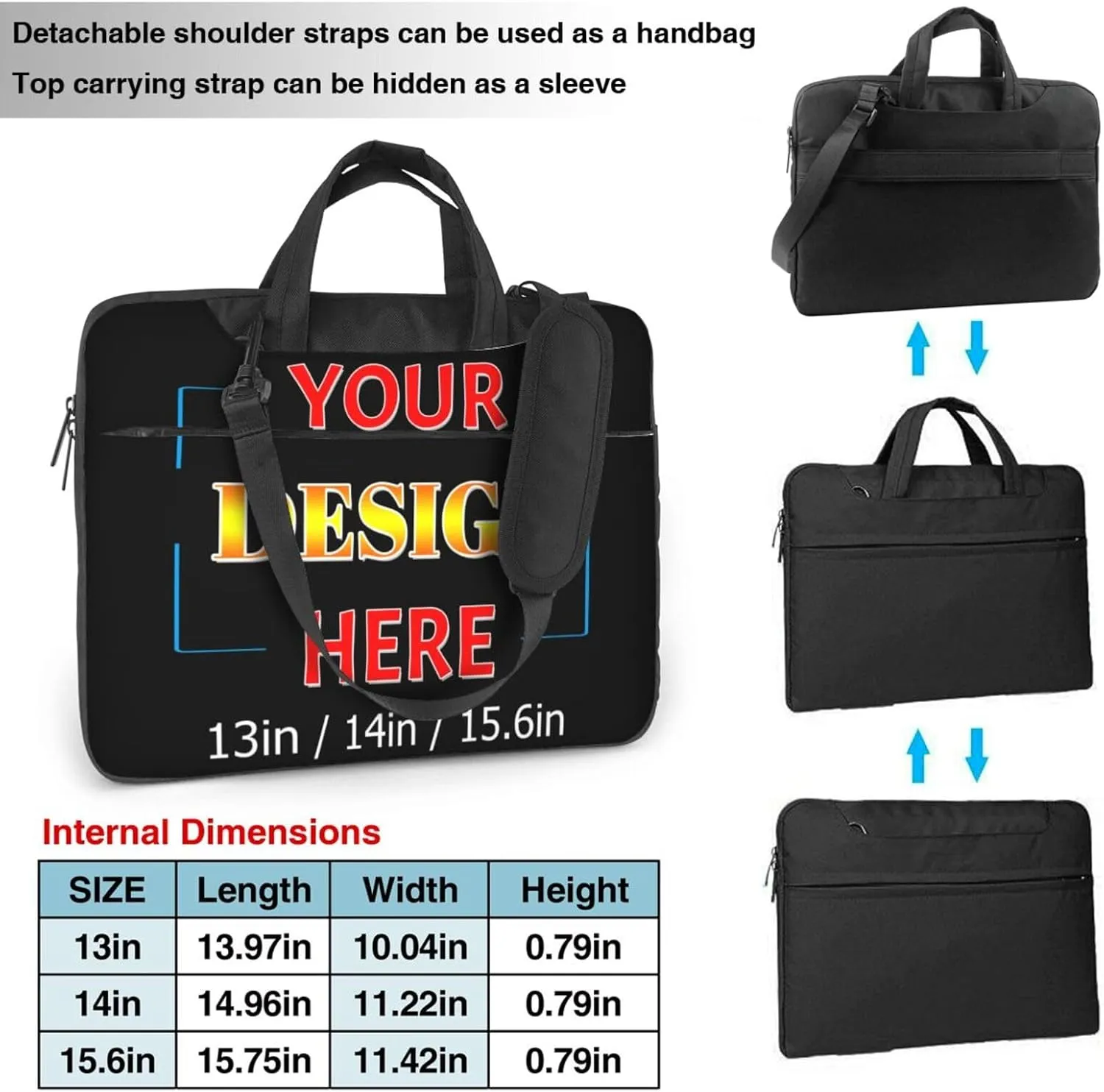 Custom Laptop Bag with Logo Personalized Messenger Shoulder Bag for Laptop Tablet Laptop Sleeve Briefcase with Handle
