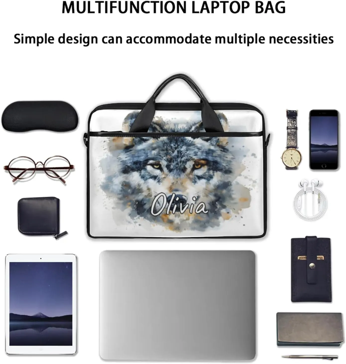 Custom Laptop Bag with Name Personalized 15 Inch Shoulder Computer Bag