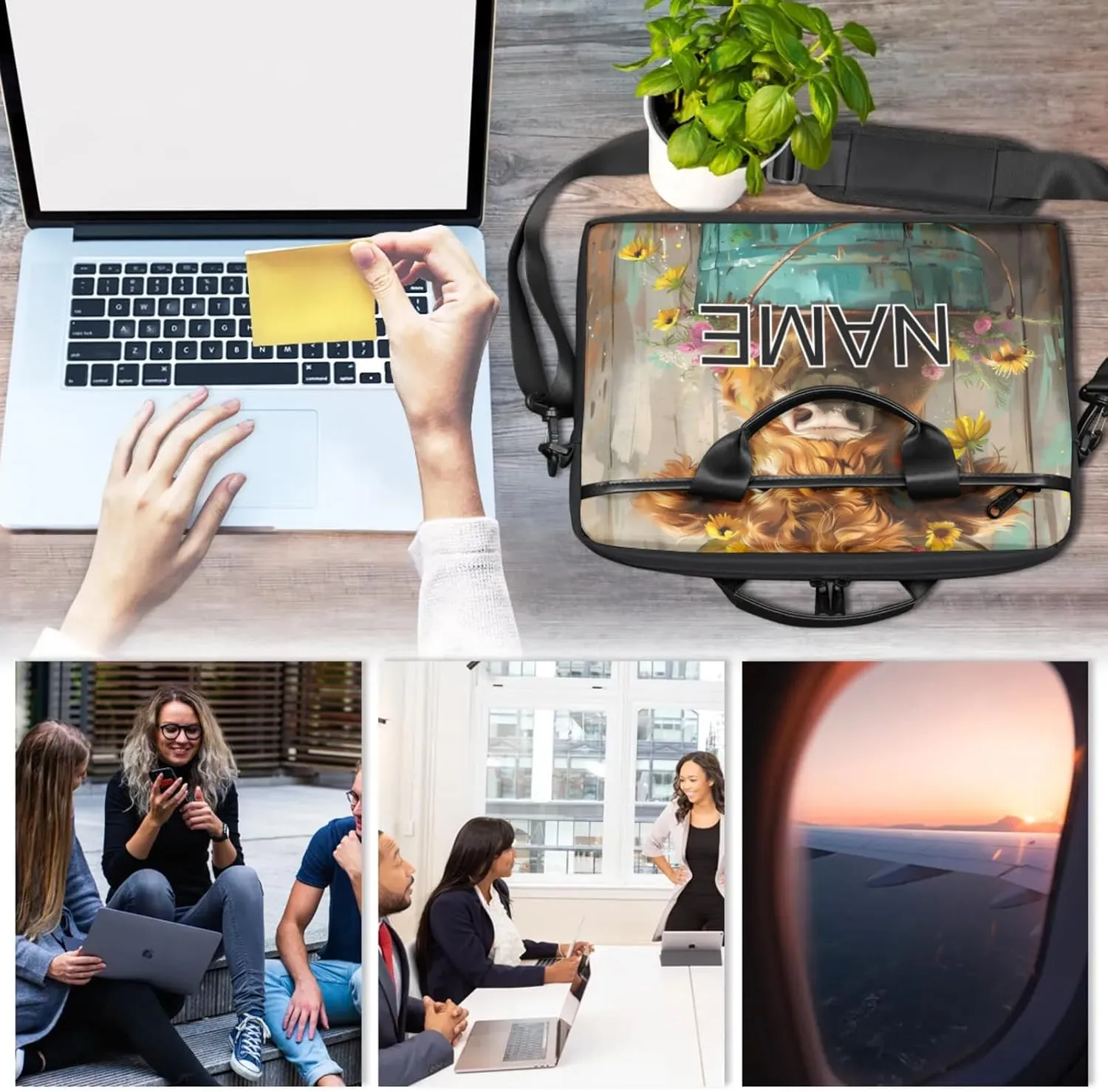 Custom Laptop Bag with Name Personalized 15 Inch Shoulder Computer Bag
