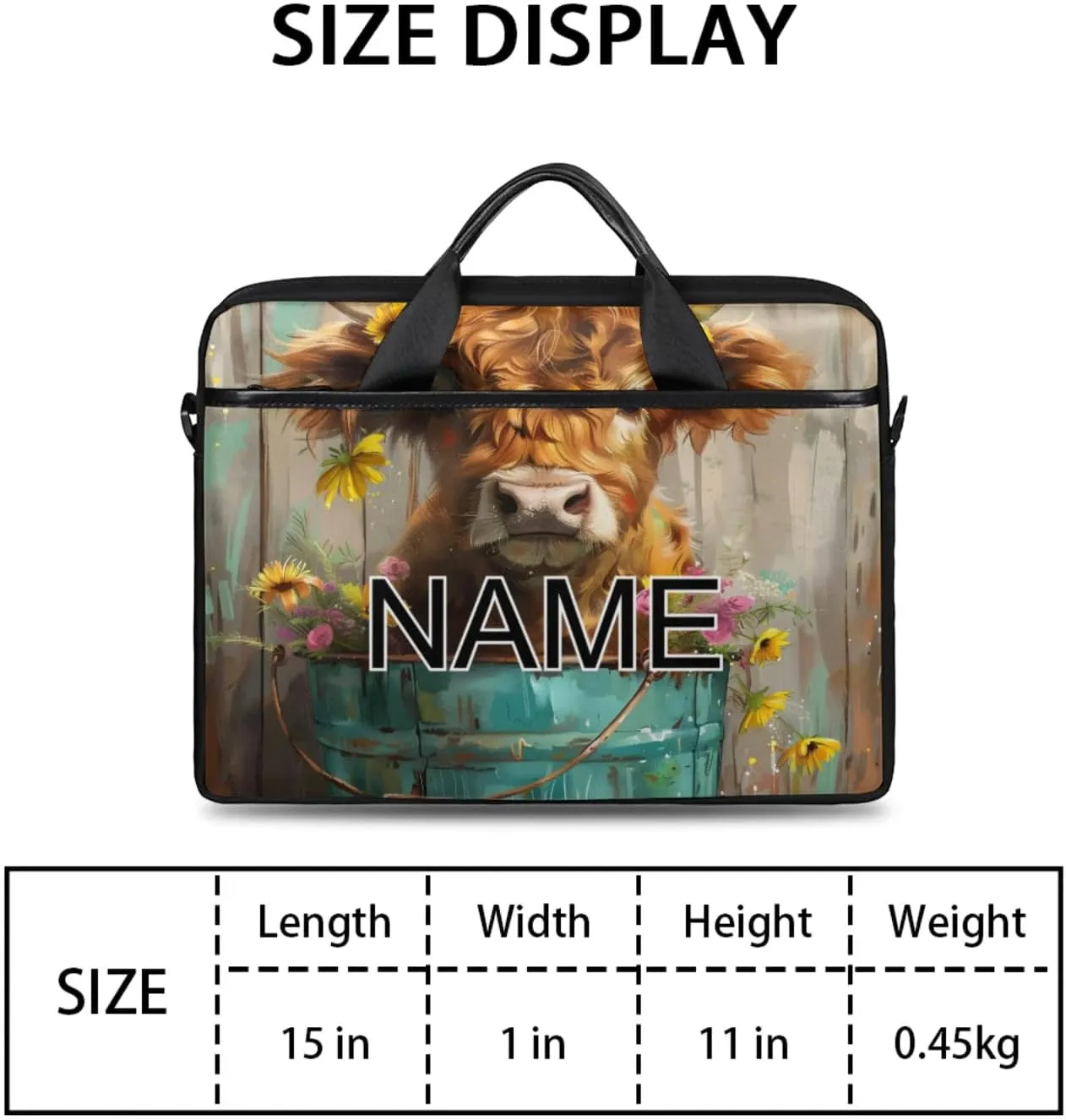 Custom Laptop Bag with Name Personalized 15 Inch Shoulder Computer Bag