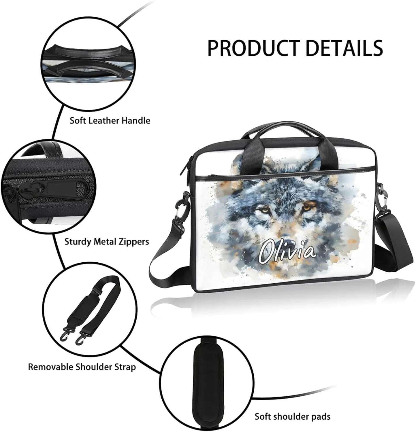 Custom Laptop Bag with Name Personalized 15 Inch Shoulder Computer Bag