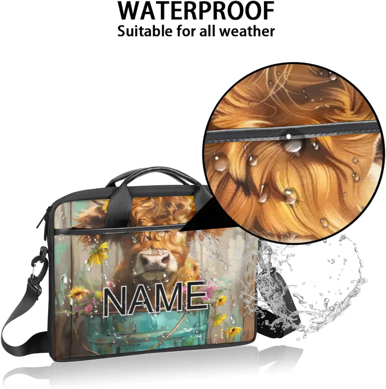 Custom Laptop Bag with Name Personalized 15 Inch Shoulder Computer Bag