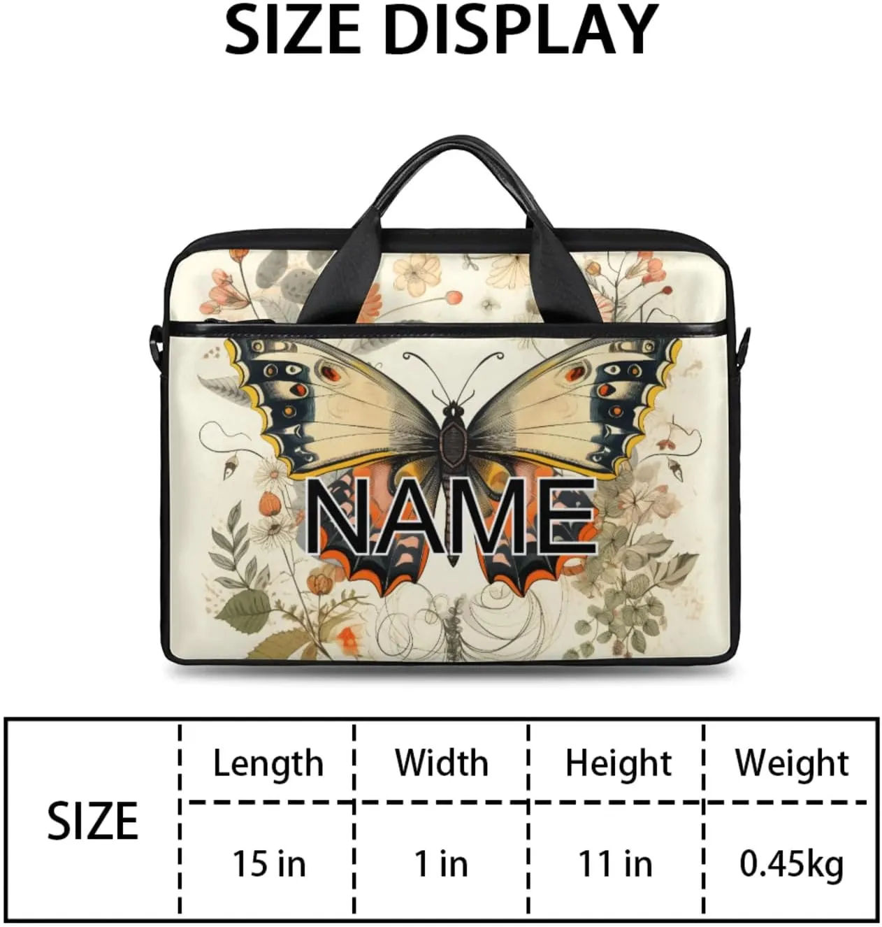 Custom Laptop Bag with Name Personalized 15 Inch Shoulder Computer Bag