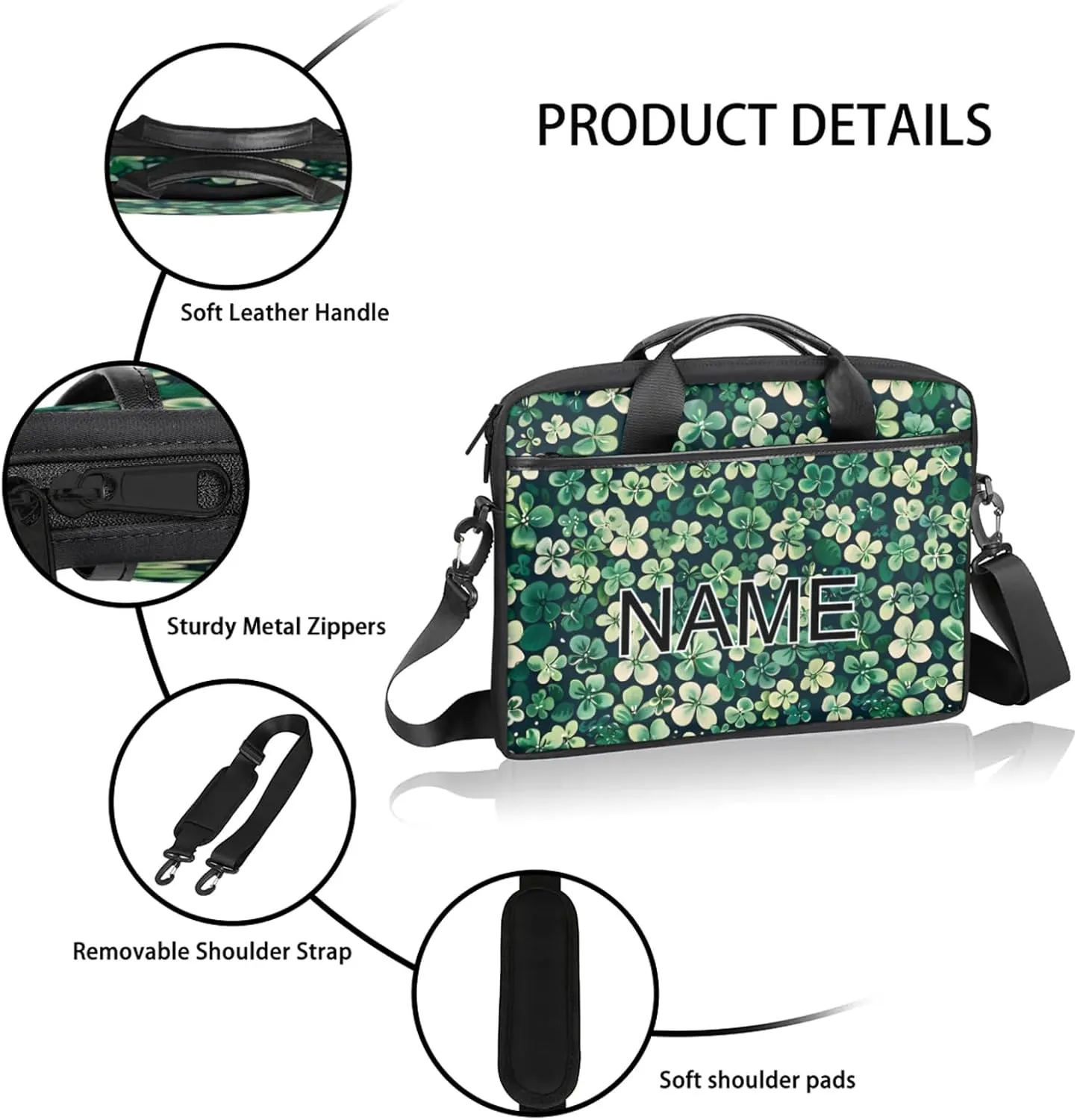 Custom Laptop Bag with Name Personalized 15 Inch Shoulder Computer Bag