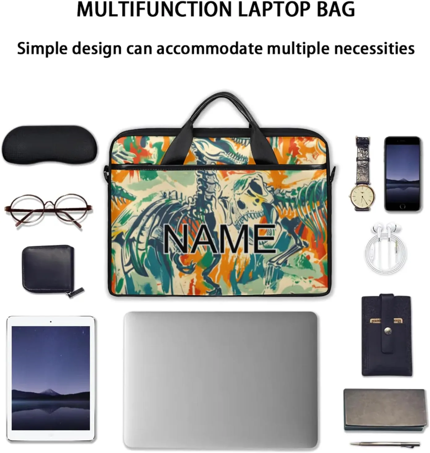Custom Laptop Bag with Name Personalized 15 Inch Shoulder Computer Bag