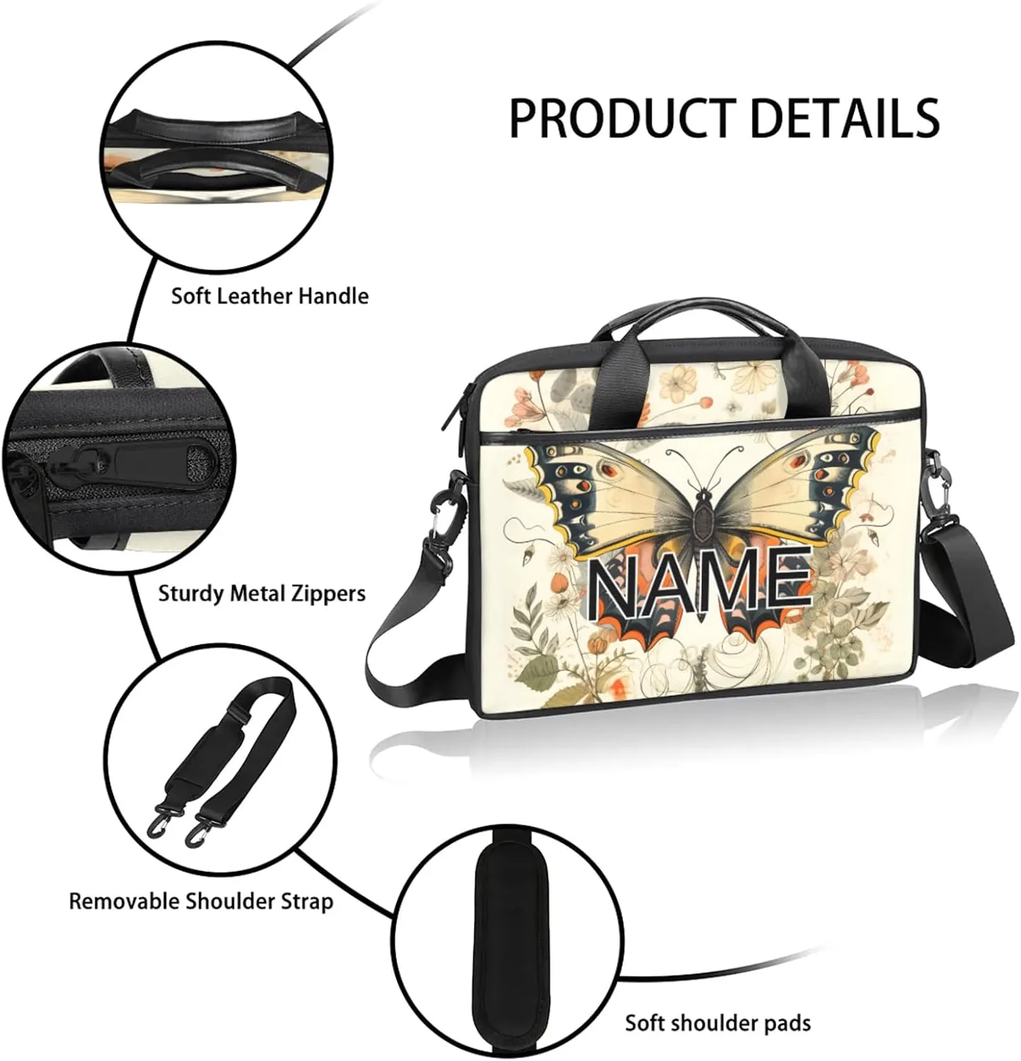 Custom Laptop Bag with Name Personalized 15 Inch Shoulder Computer Bag
