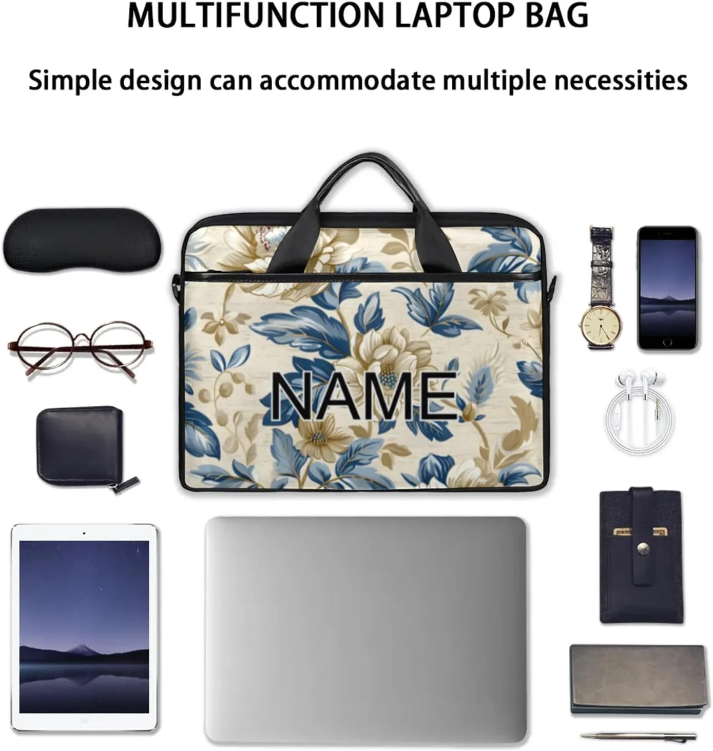 Custom Laptop Bag with Name Personalized 15 Inch Shoulder Computer Bag