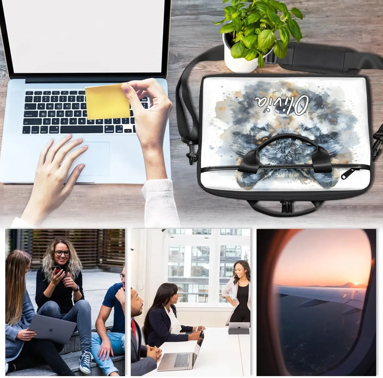 Custom Laptop Bag with Name Personalized 15 Inch Shoulder Computer Bag