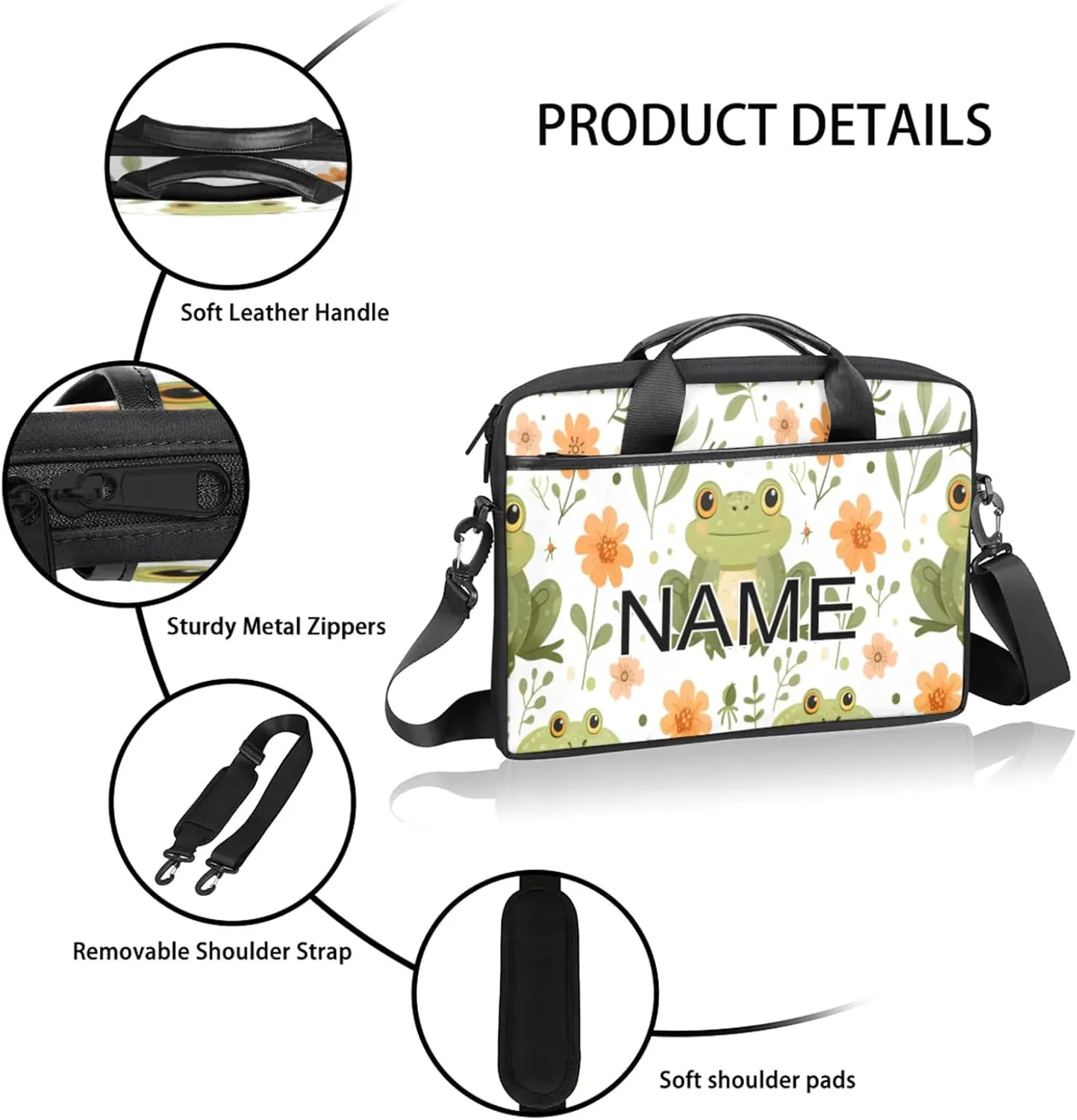 Custom Laptop Bag with Name Personalized 15 Inch Shoulder Computer Bag