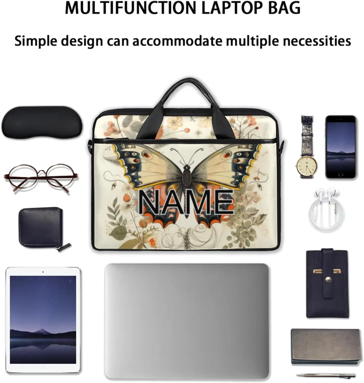 Custom Laptop Bag with Name Personalized 15 Inch Shoulder Computer Bag