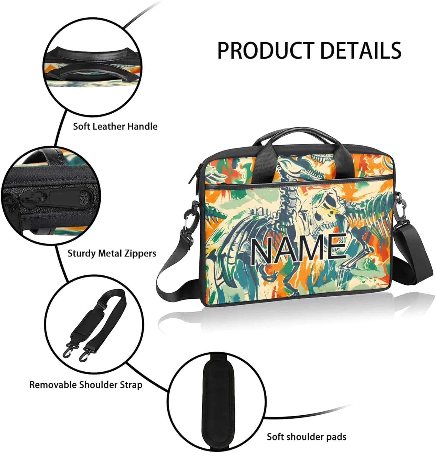 Custom Laptop Bag with Name Personalized 15 Inch Shoulder Computer Bag