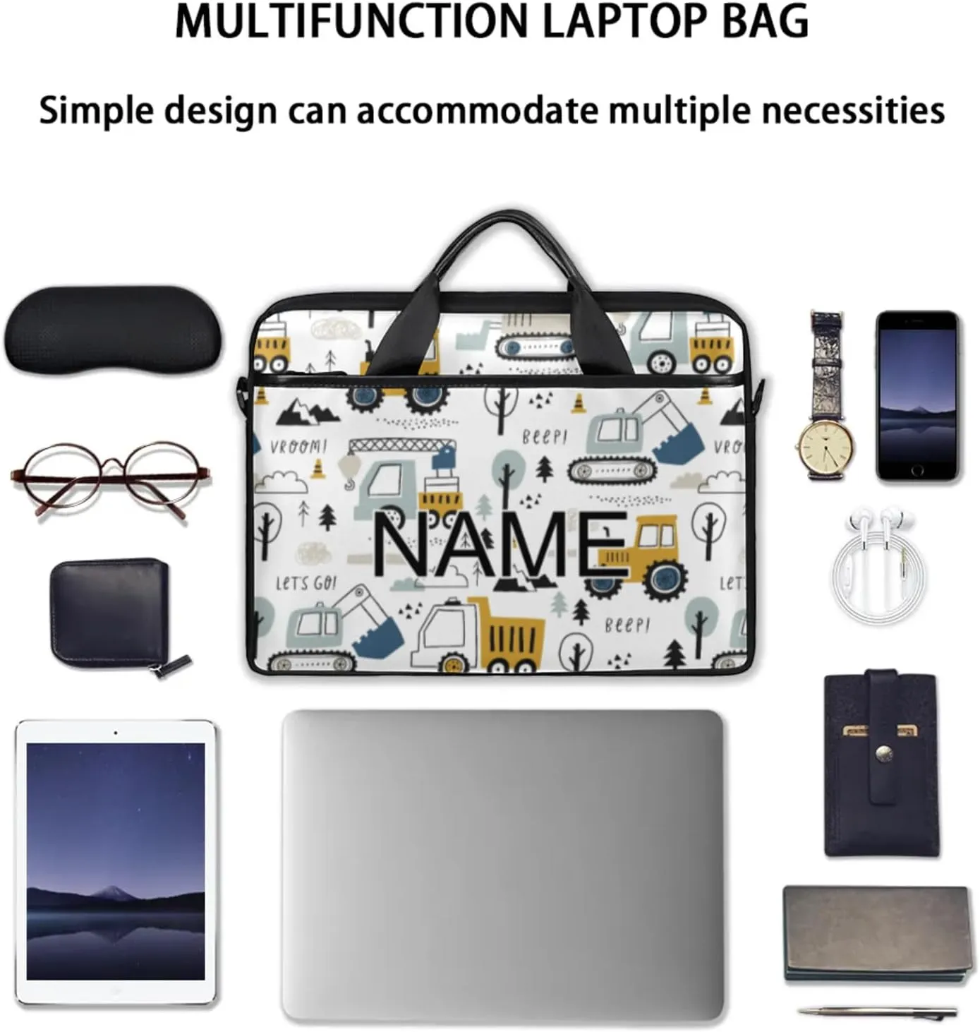 Custom Laptop Bag with Name Personalized 15 Inch Shoulder Computer Bag