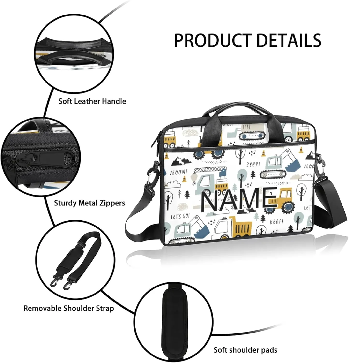 Custom Laptop Bag with Name Personalized 15 Inch Shoulder Computer Bag
