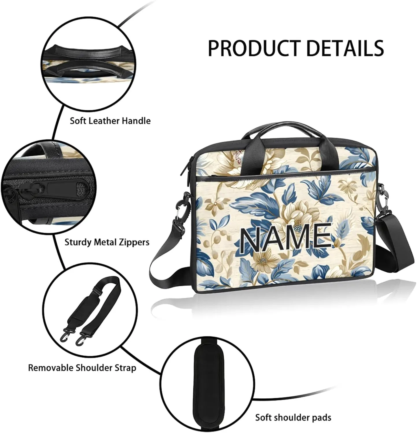 Custom Laptop Bag with Name Personalized 15 Inch Shoulder Computer Bag