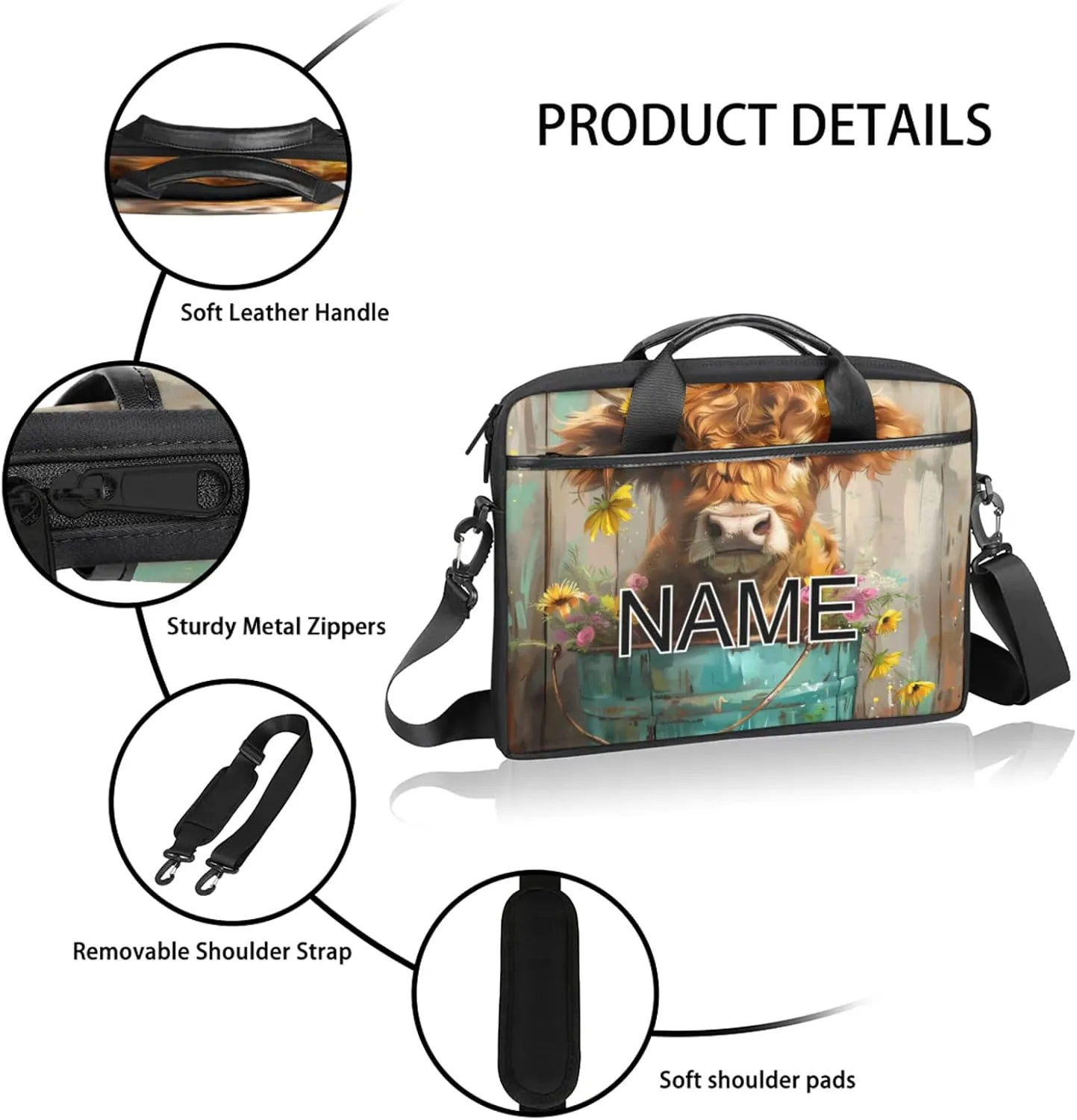Custom Laptop Bag with Name Personalized 15 Inch Shoulder Computer Bag