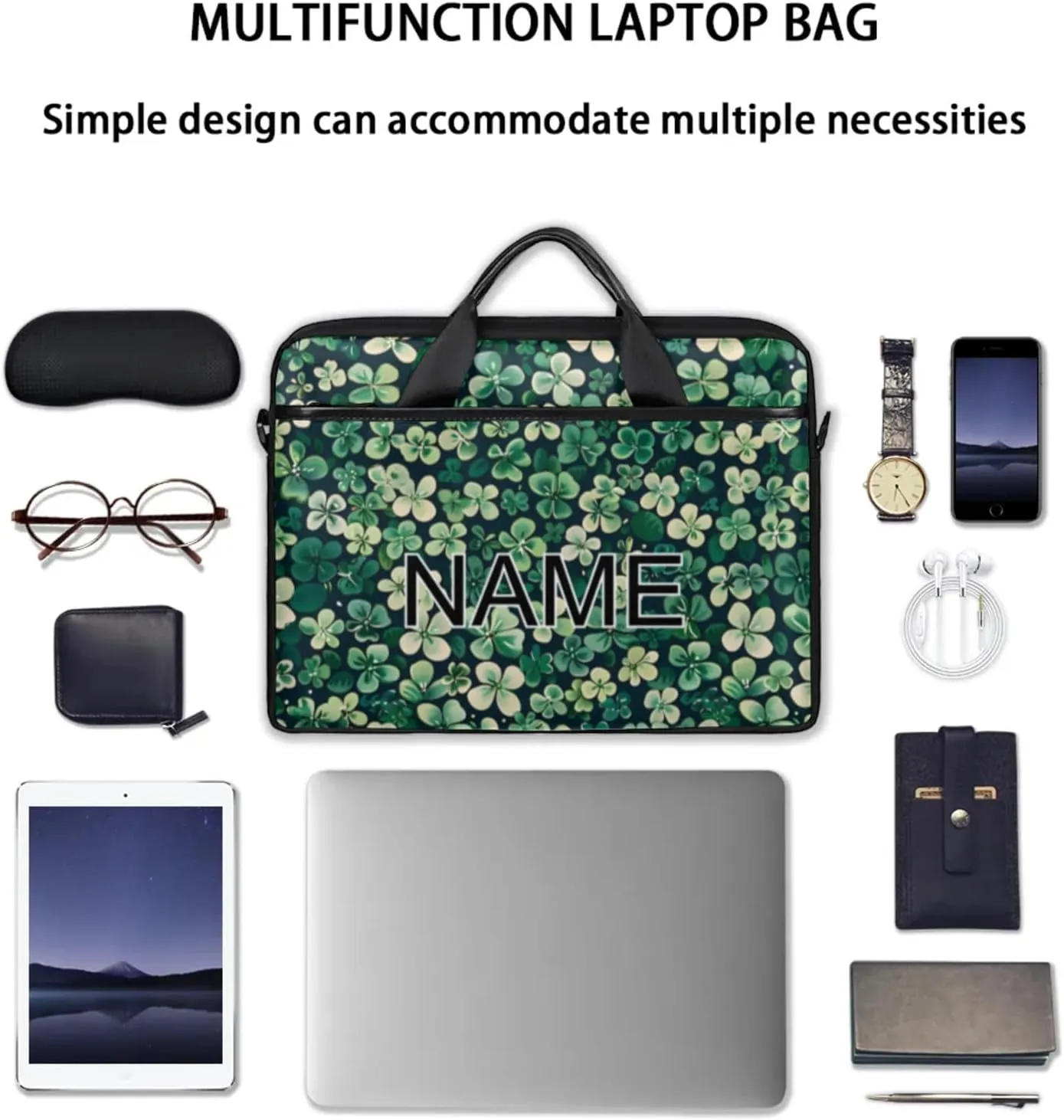 Custom Laptop Bag with Name Personalized 15 Inch Shoulder Computer Bag