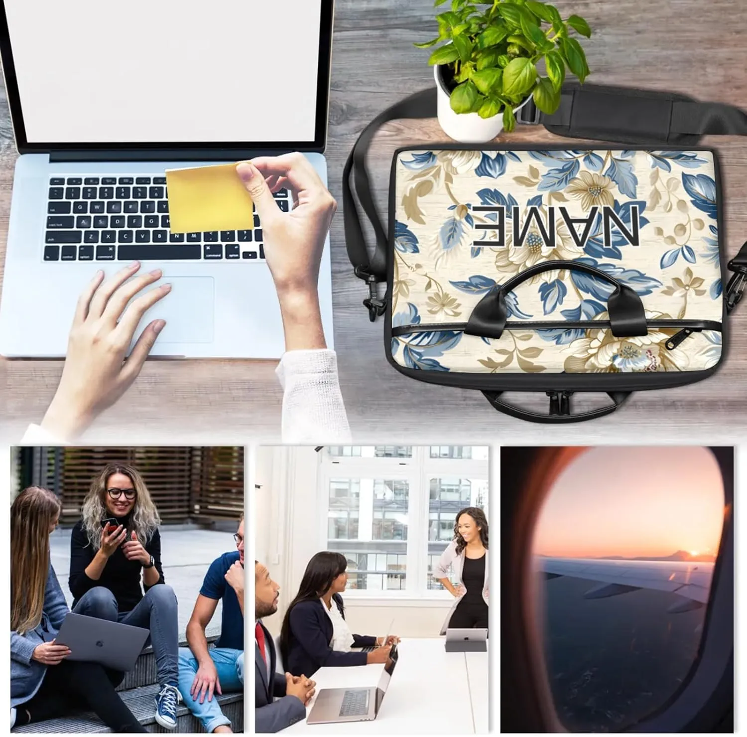 Custom Laptop Bag with Name Personalized 15 Inch Shoulder Computer Bag