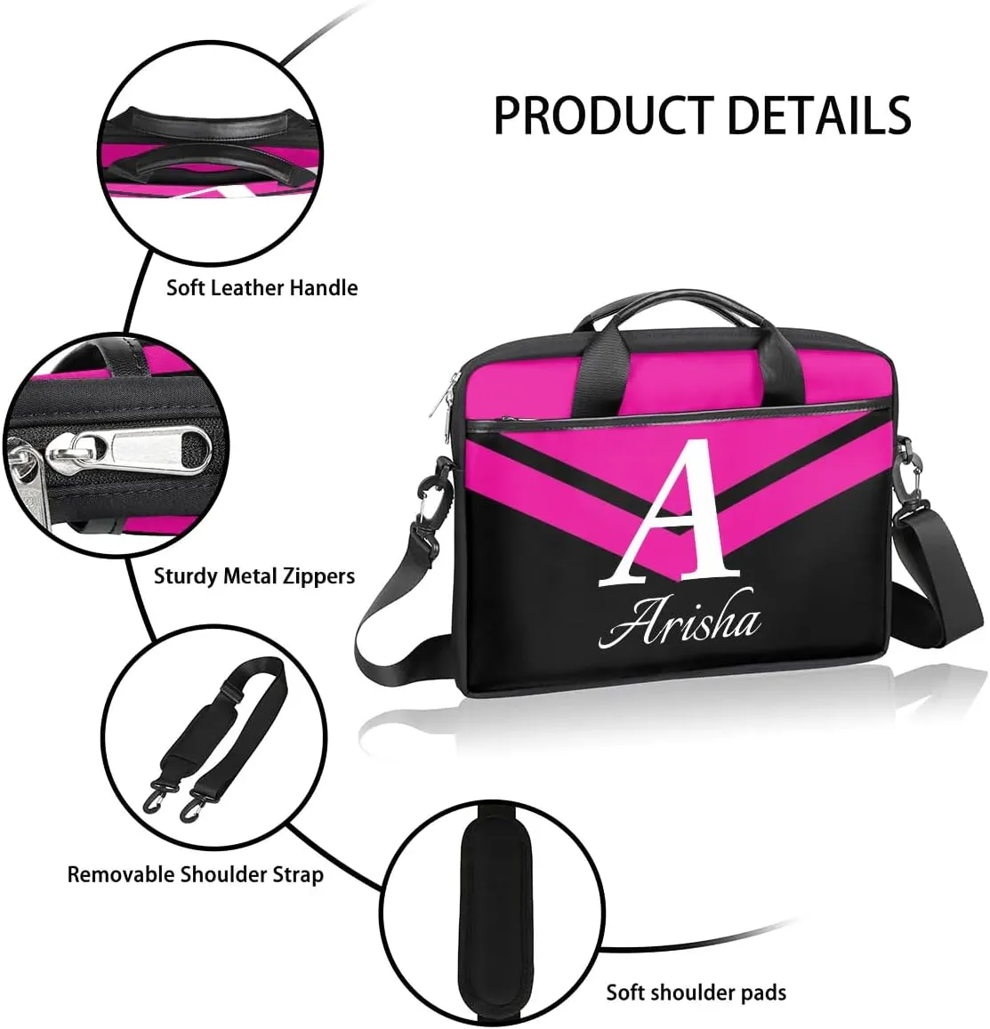 Custom Laptop Bag with Name,Personalized Laptop Shoulder Bag Add Your Own Name,Customized Portable Computer Pocket Case Gifts