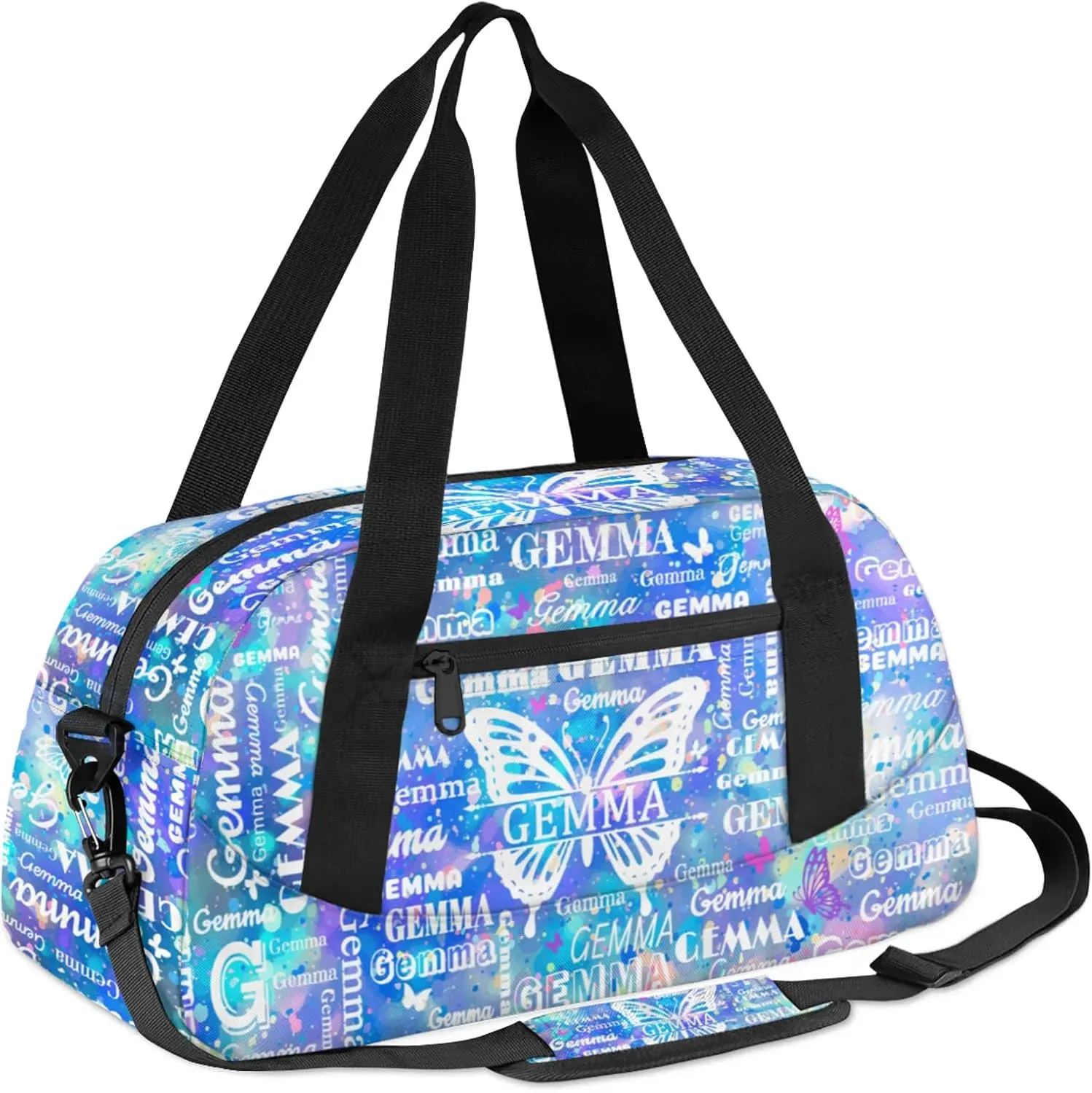 Custom Sport Duffel Bag with Name Butterfly Travel Overnight Bag for Women Men Waterproof Dance Ballet Bag Lightweight 18.5in, Blue