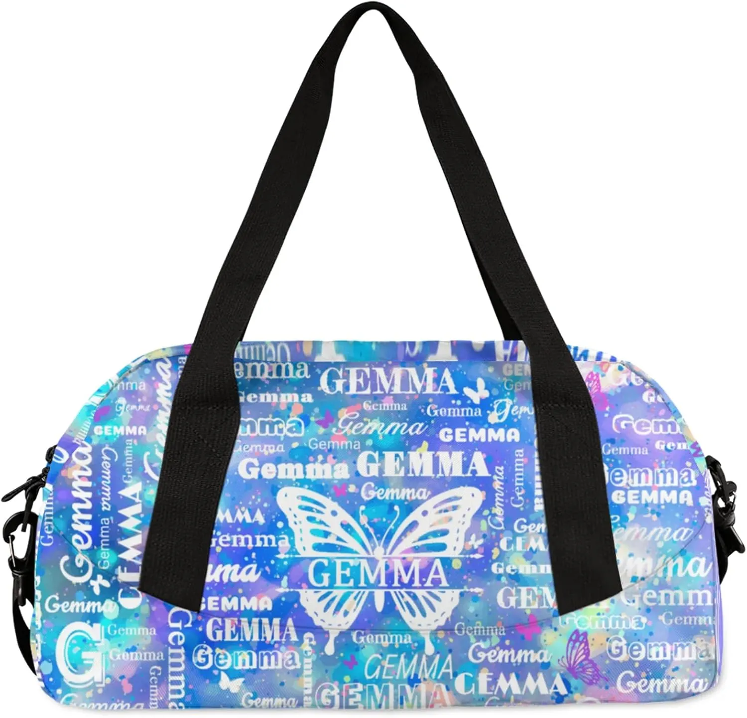 Custom Sport Duffel Bag with Name Butterfly Travel Overnight Bag for Women Men Waterproof Dance Ballet Bag Lightweight 18.5in, Blue
