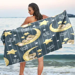 Cute Bear Sleeping Beach Towels Oversized 71x31in Extra Large Pool Towel with Mesh Storage Bag,Lightweight Sand Free Quick Dry Beach Towel Travel Towel for Swim Bath Yoga Camping Gym