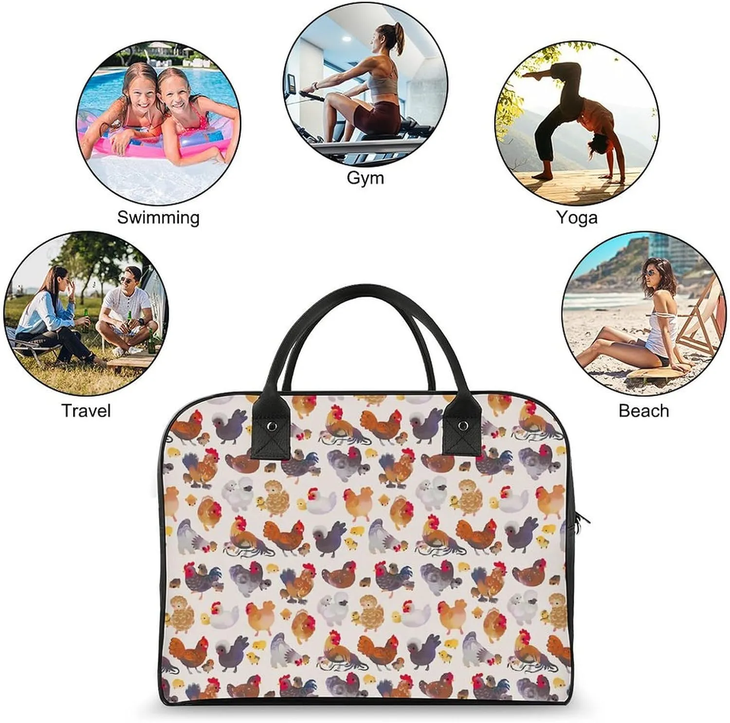 Cute Cats Head Fashionable Large Capacity Travel Handbag Unisex