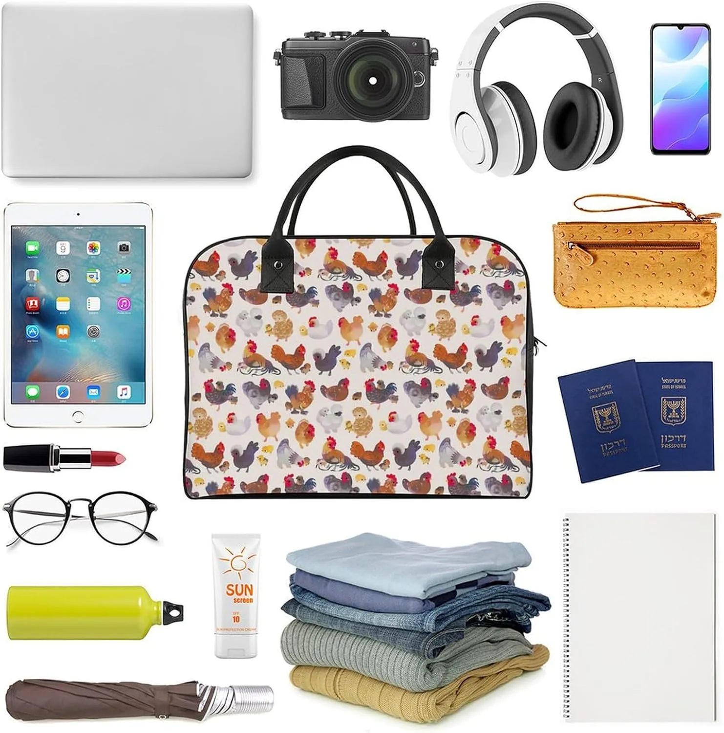Cute Cats Head Fashionable Large Capacity Travel Handbag Unisex