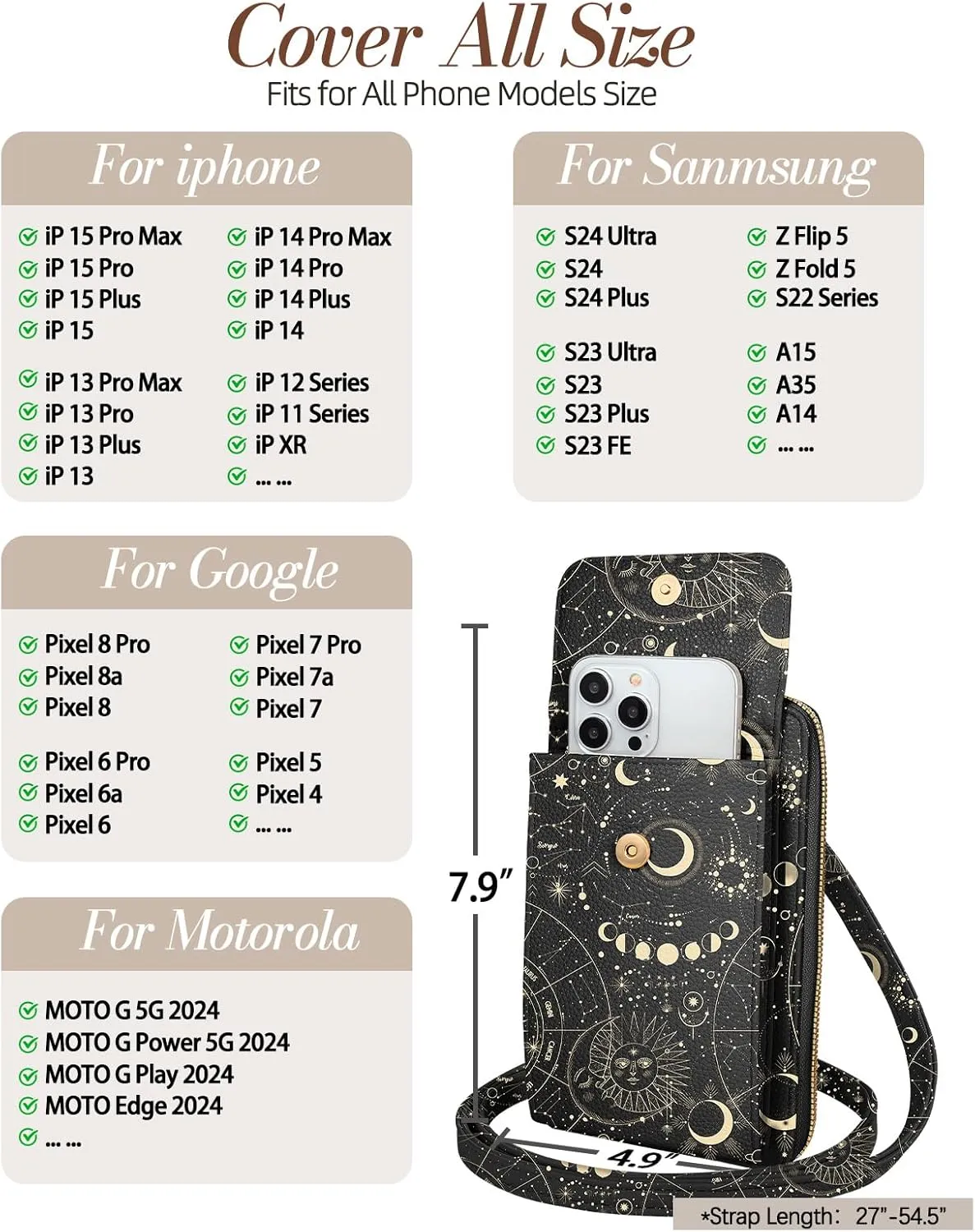 Cute Crossbody Purse Cell Phone Bags for Women - Leather Cellphone Wallet Purse with Adjustable Shoulder Rope