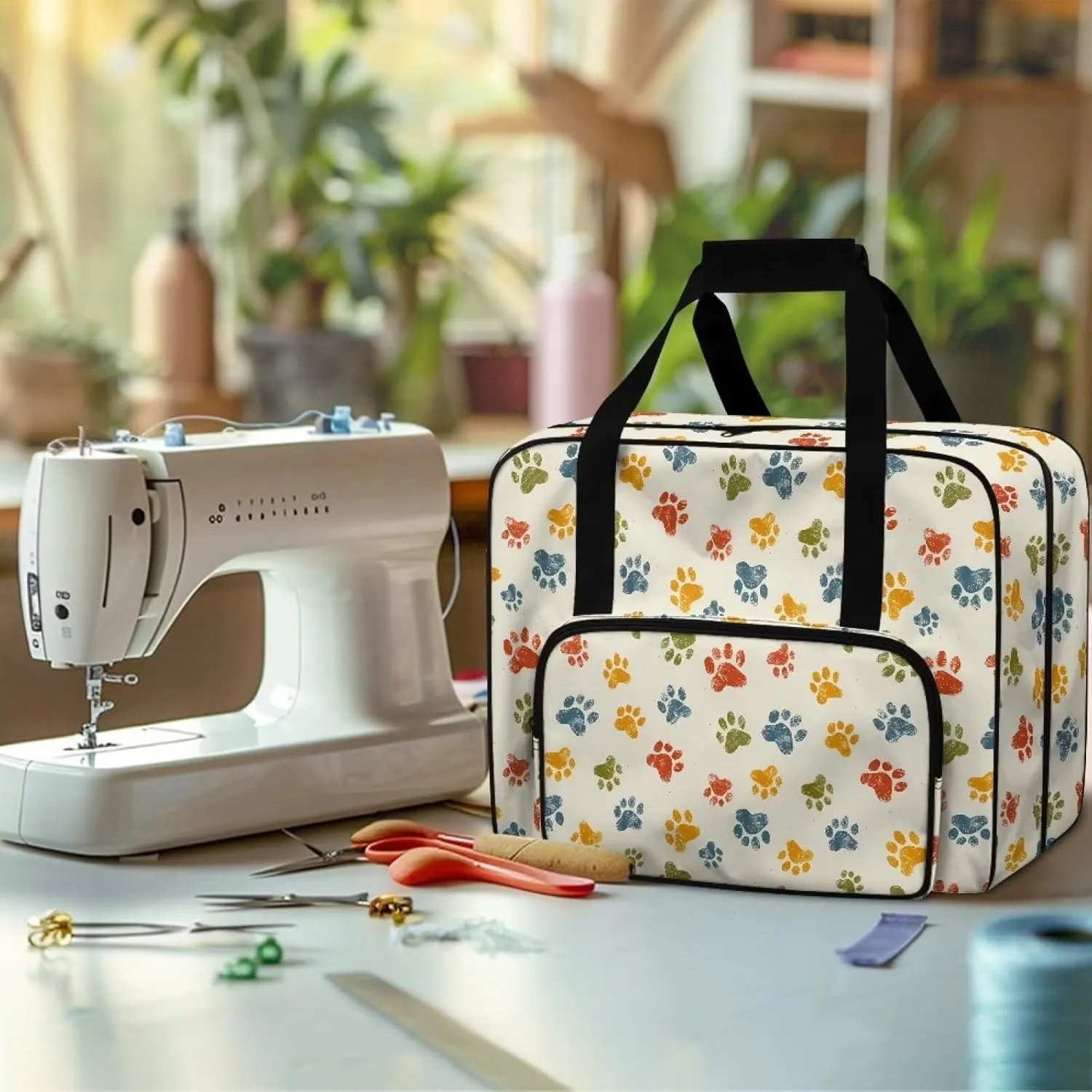 Cute Dog Paw Sewing Machine Carrying Case, Universal Tote Travel Bag Compatible with Most Standard Machines