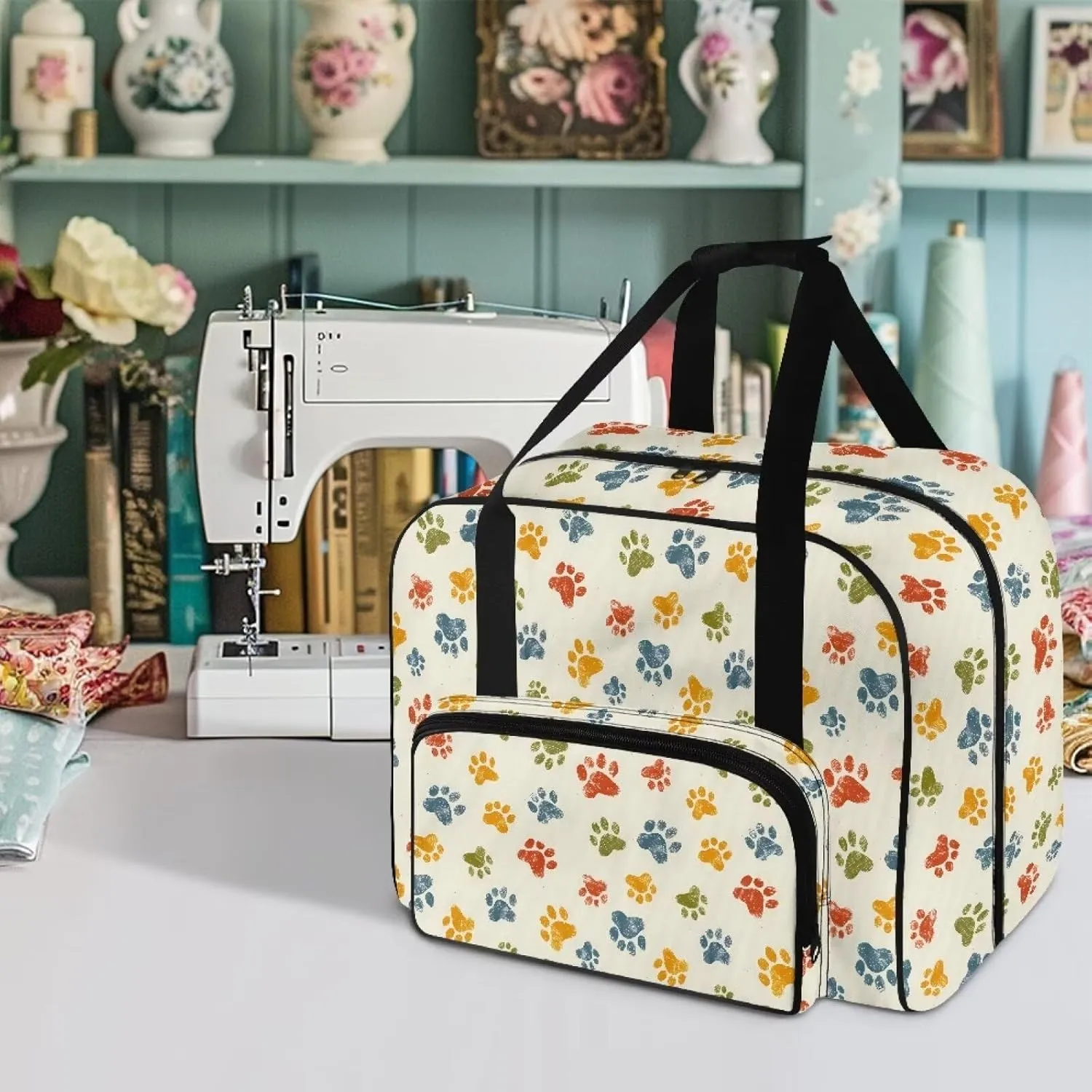 Cute Dog Paw Sewing Machine Carrying Case, Universal Tote Travel Bag Compatible with Most Standard Machines