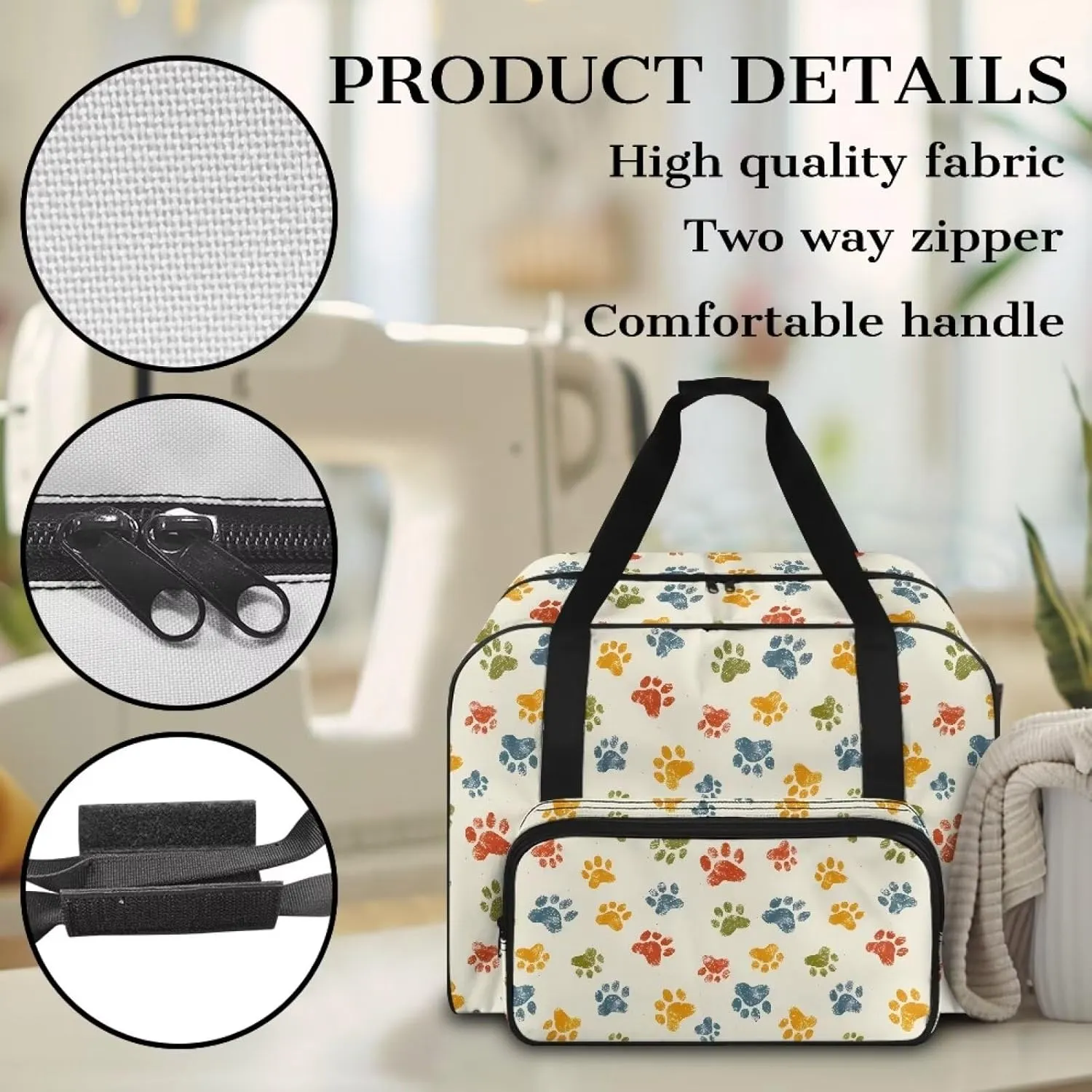 Cute Dog Paw Sewing Machine Carrying Case, Universal Tote Travel Bag Compatible with Most Standard Machines